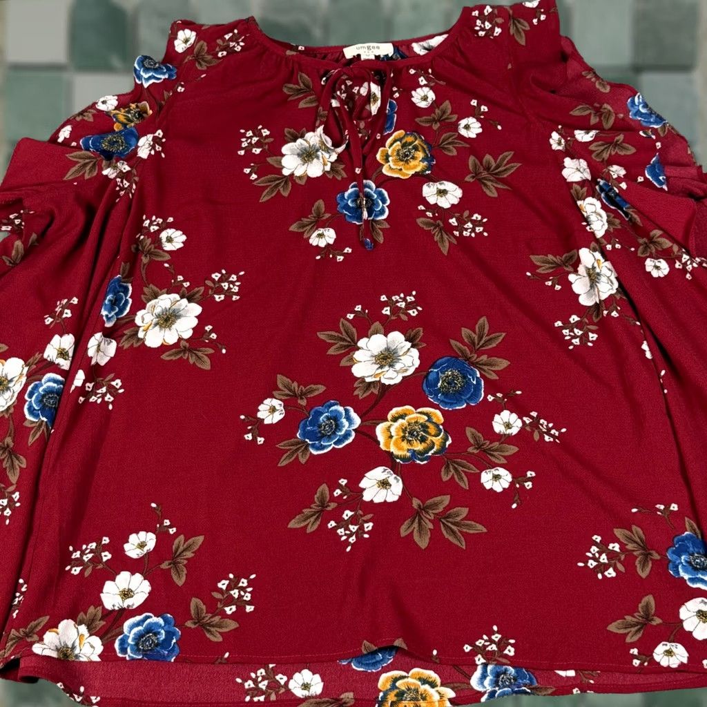 Bell UMGEE Anthropology Blouse M Red Cold Shoulder Bell Sleeve Boho Floral Tunic Womens Size M / US 6-8 / IT 42-44 - 1 Thumbnail