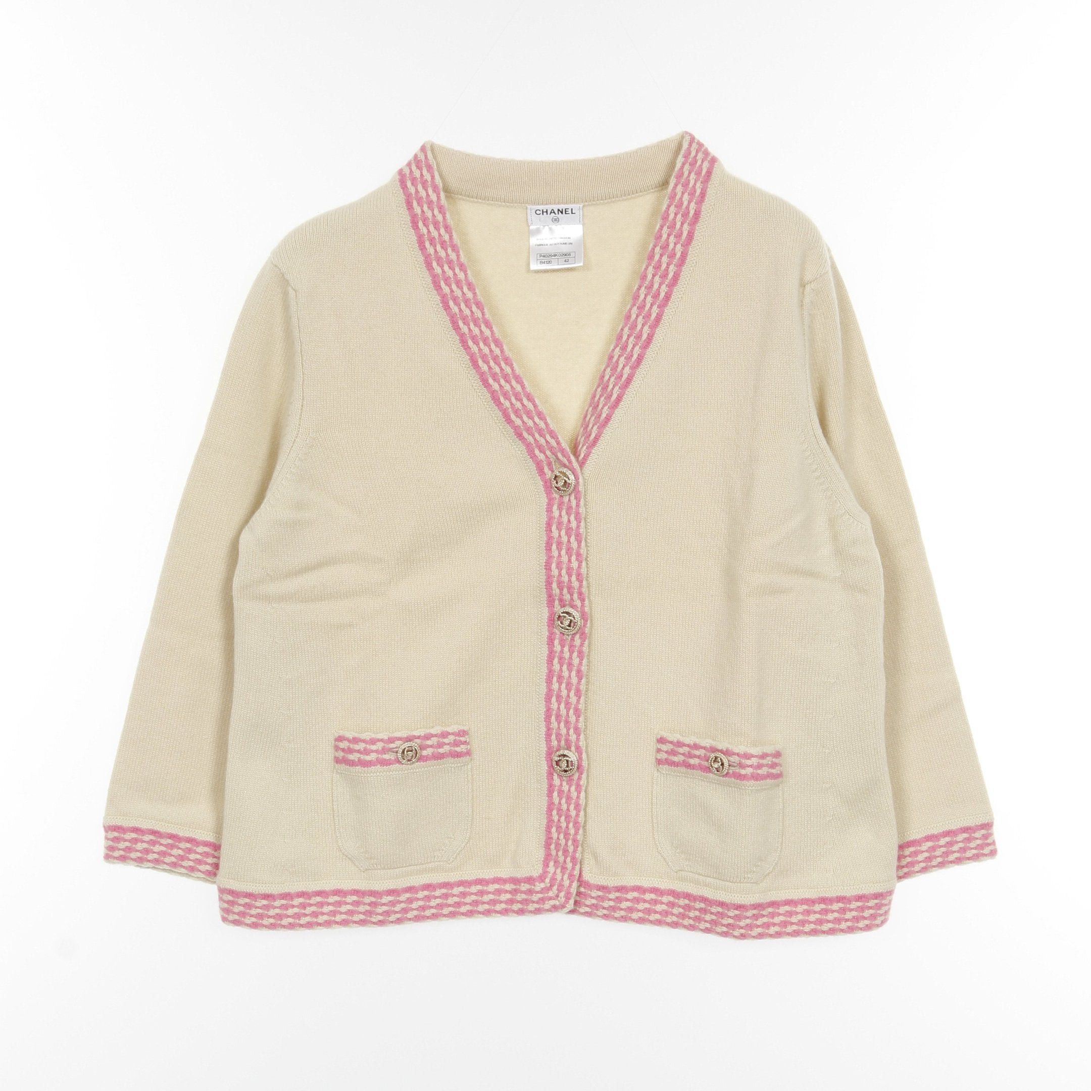 Chanel Chanel Cardigan Cashmere Khaki Beige Pink Size ONE SIZE - 1 Thumbnail
