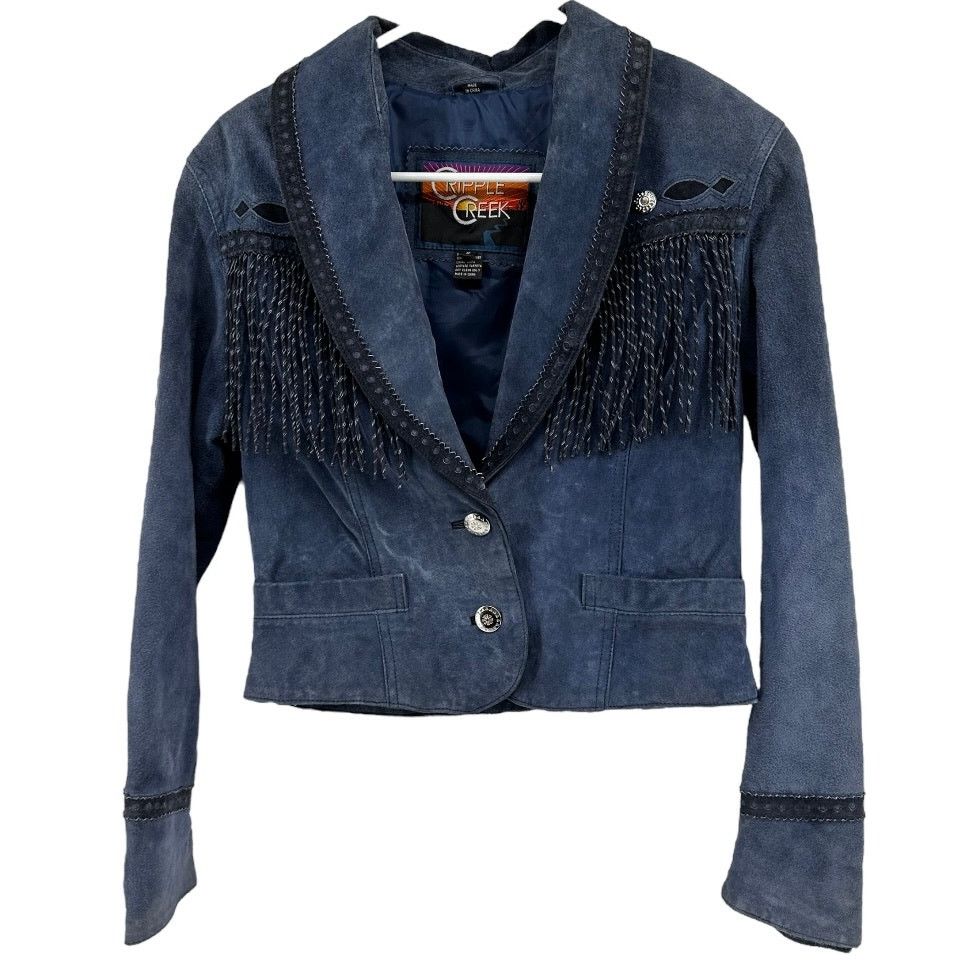 Other VTG Cripple Creek Fringe Western Jacket 100% Leather Navy S Size S / US 4 / IT 40 - 1 Thumbnail