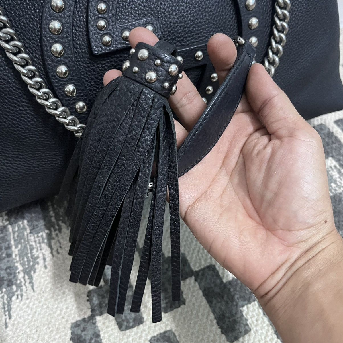 Gucci Aut. GUCCI Black Leather Medium Chain Studded Soho Tote Bag Size ONE SIZE - 4 Thumbnail