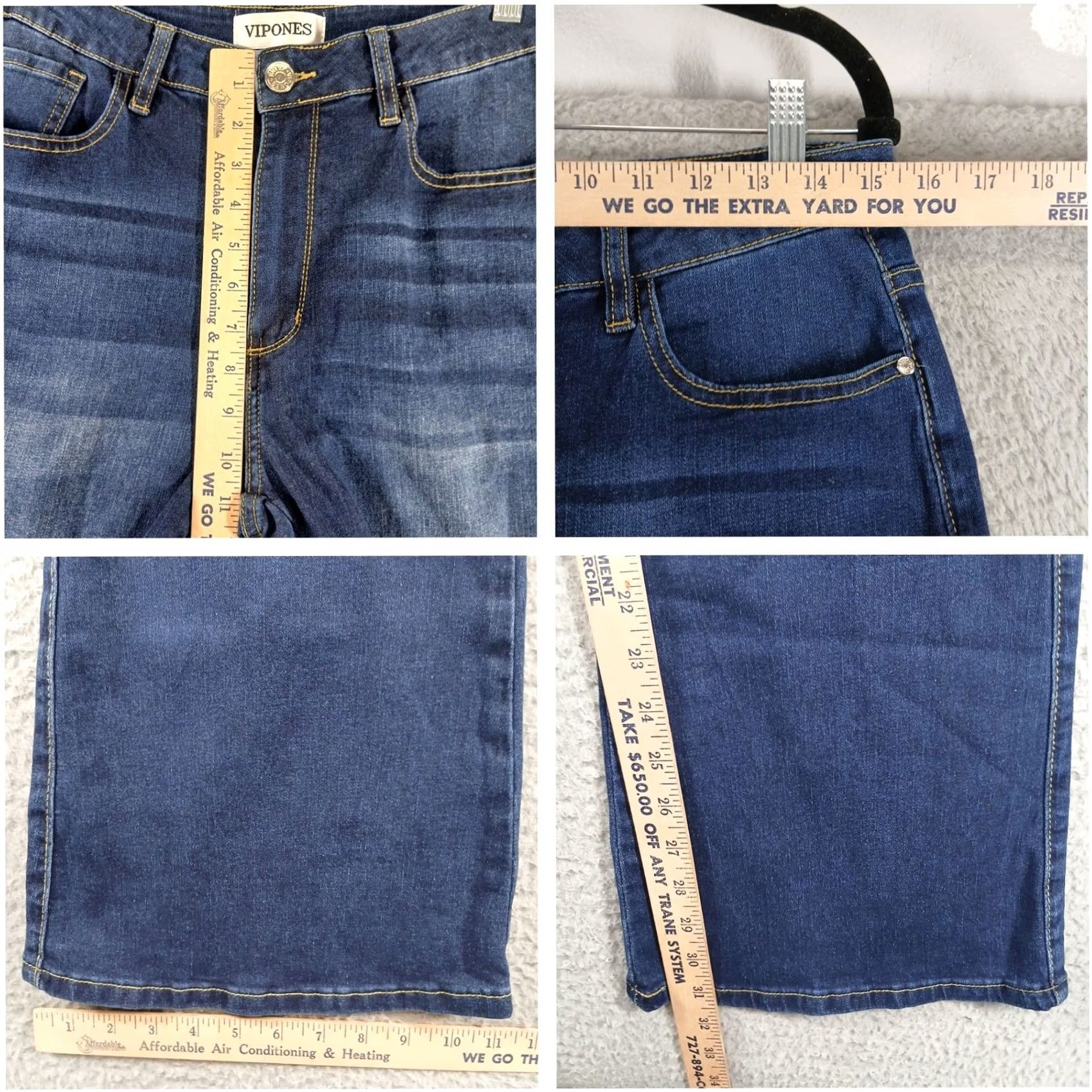 Vintage Vipones High Rise Flare Jeans Dark Wash Raw Step Hem 12 Tall EUC Womens Jeans Bohemian Retro Stretch 5-Pocket Design Zip Button Size 34" / US 12 / IT 48 - 6 Thumbnail