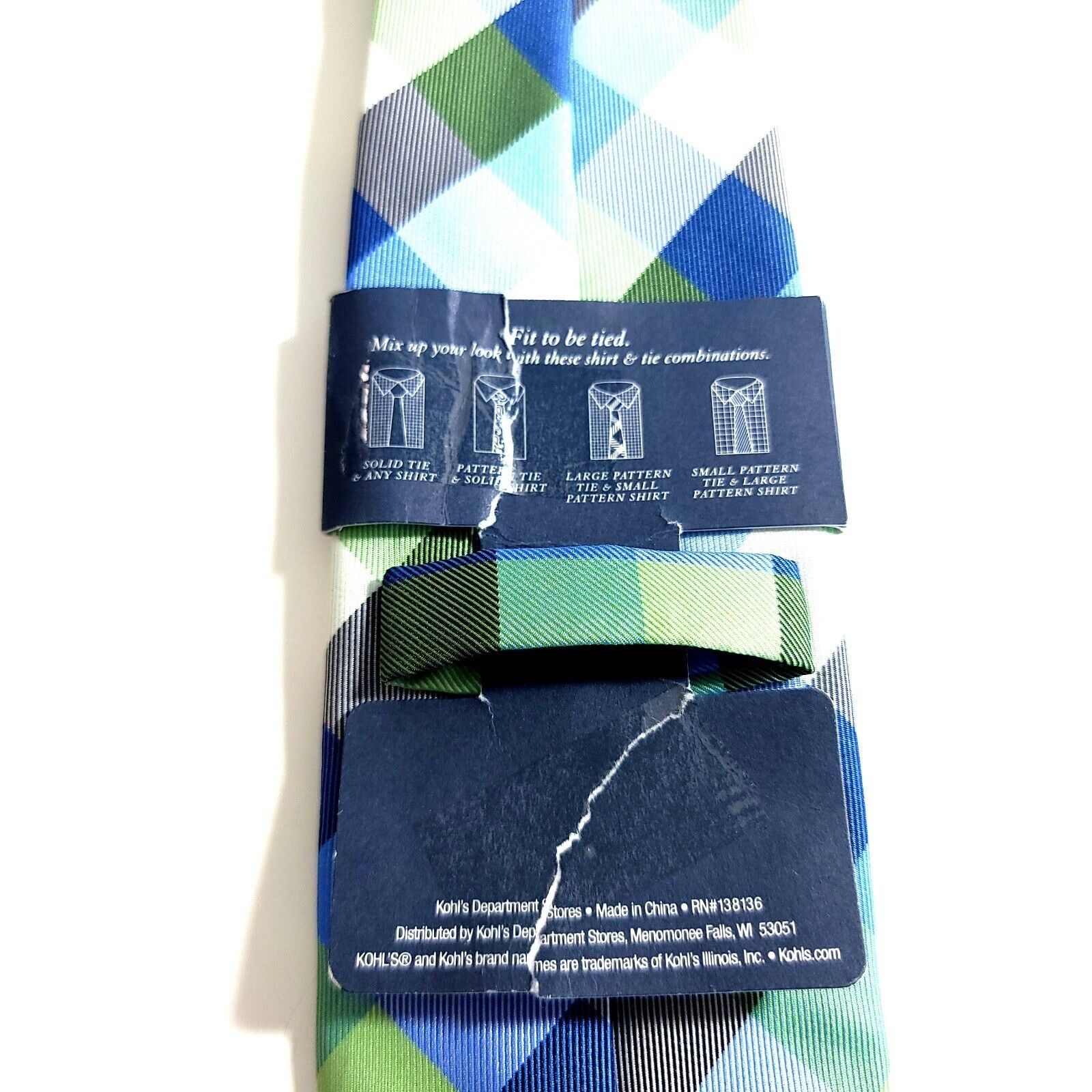 Croft & Barrow Croft & Barrow Blue Green Polyester Skinny Plaid Tie Size ONE SIZE - 4 Thumbnail