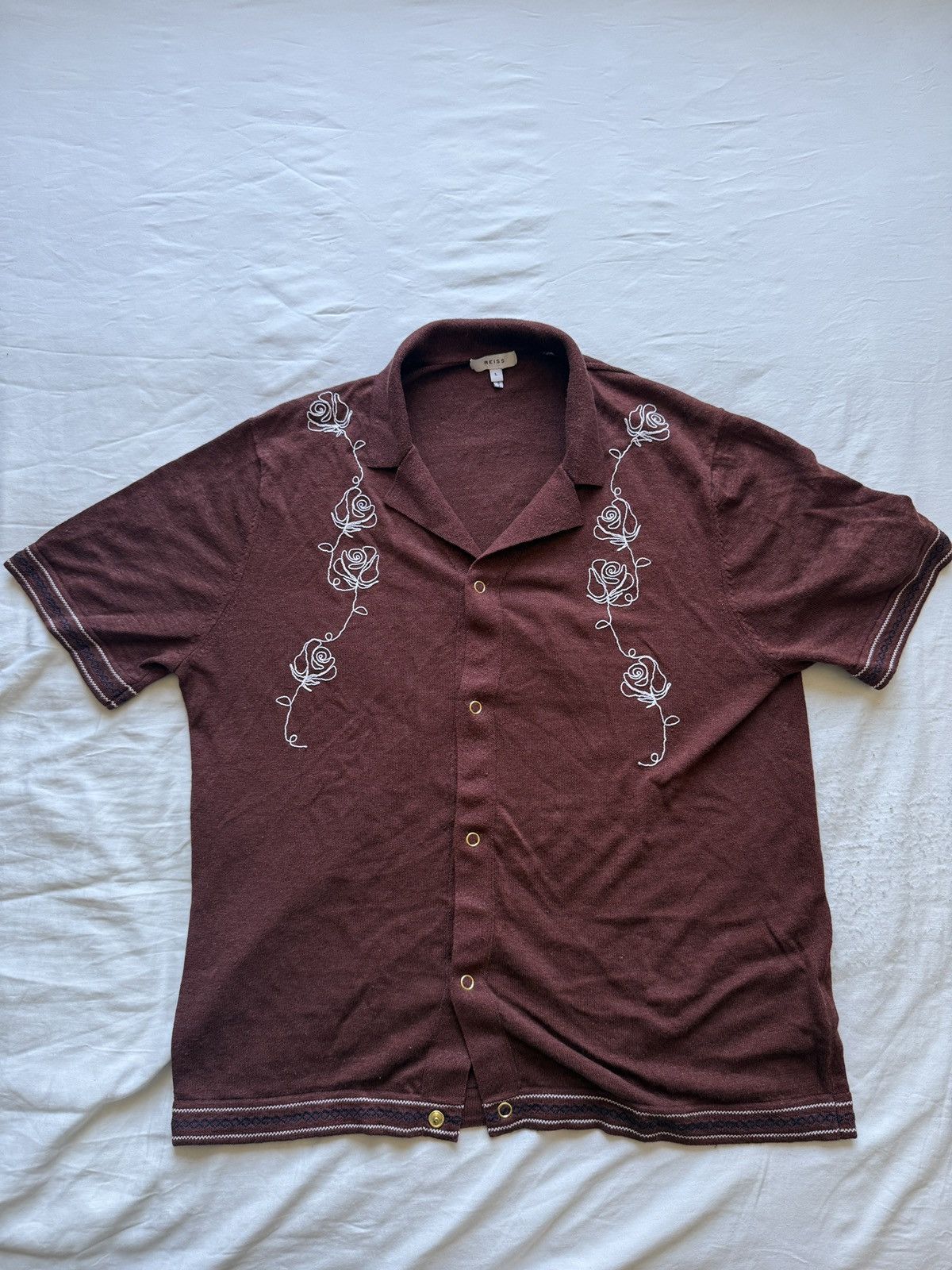 Reiss Reiss Embroidered knit camp collar polo Size US L / EU 52-54 / 3 - 1 Thumbnail