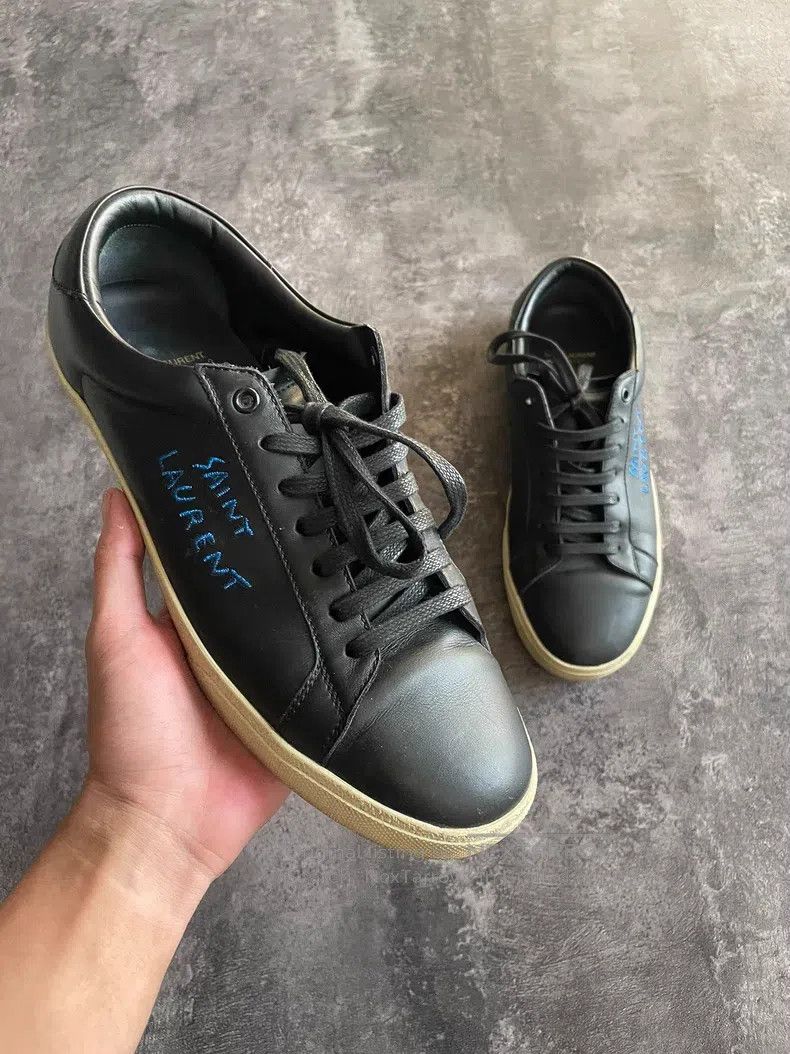 Saint Laurent Paris Saint Laurent Paris Black and Blue Slogan Embroidered Canv Size US 10 / EU 43 - 3 Thumbnail