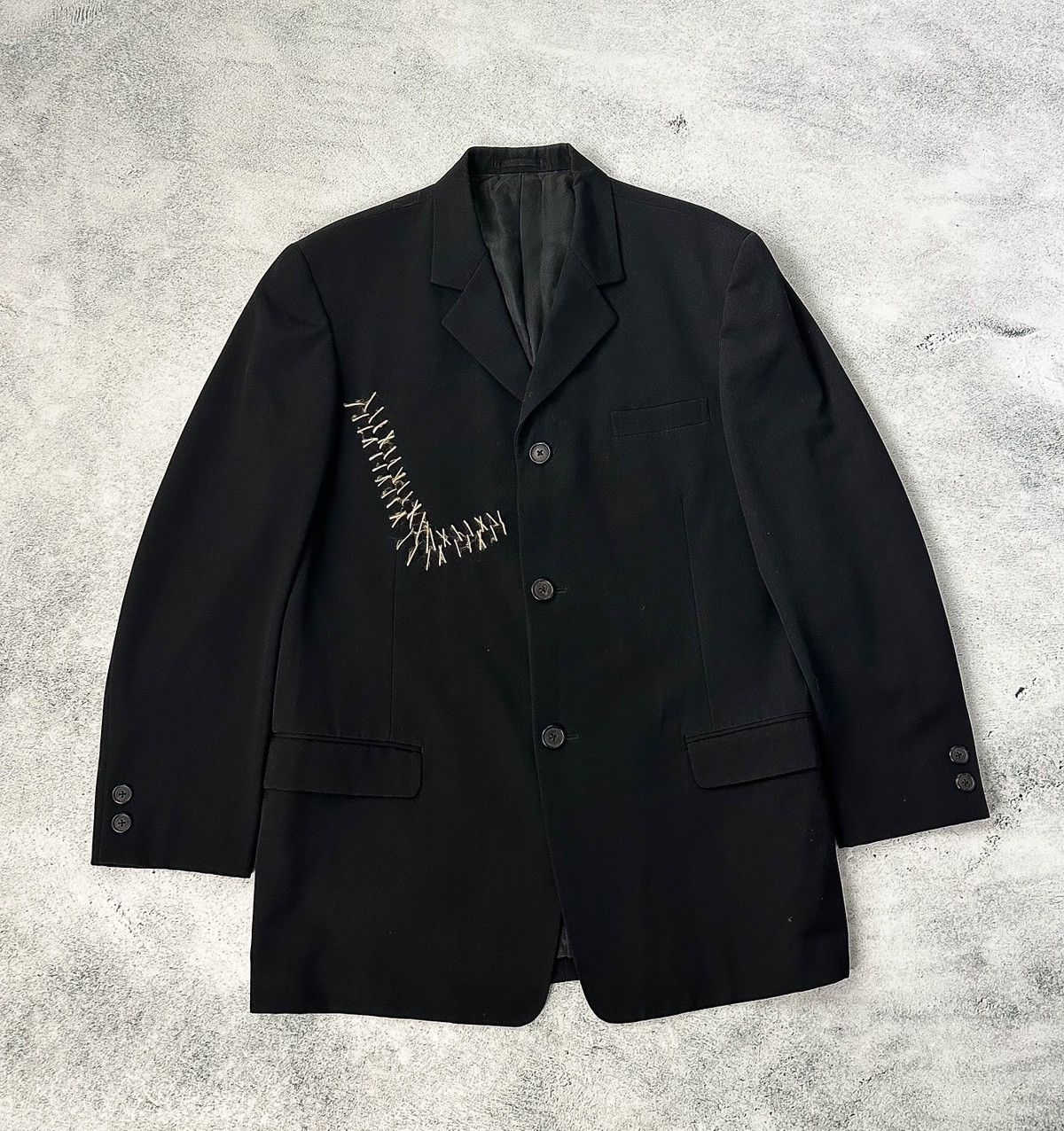 image of Yohji Yamamoto x YS 90’S Stitch Wool Coat in Black, Men's (Size Large)