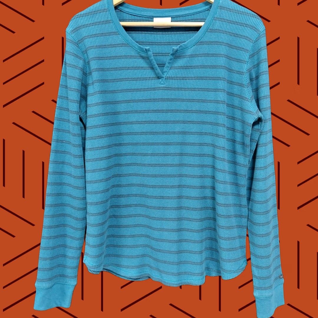 Vintage Columbia Striped Long Sleeve Top Blue Knit Size L Womens V-Neck Pullover Size L / US 10 / IT 46 - 1 Thumbnail