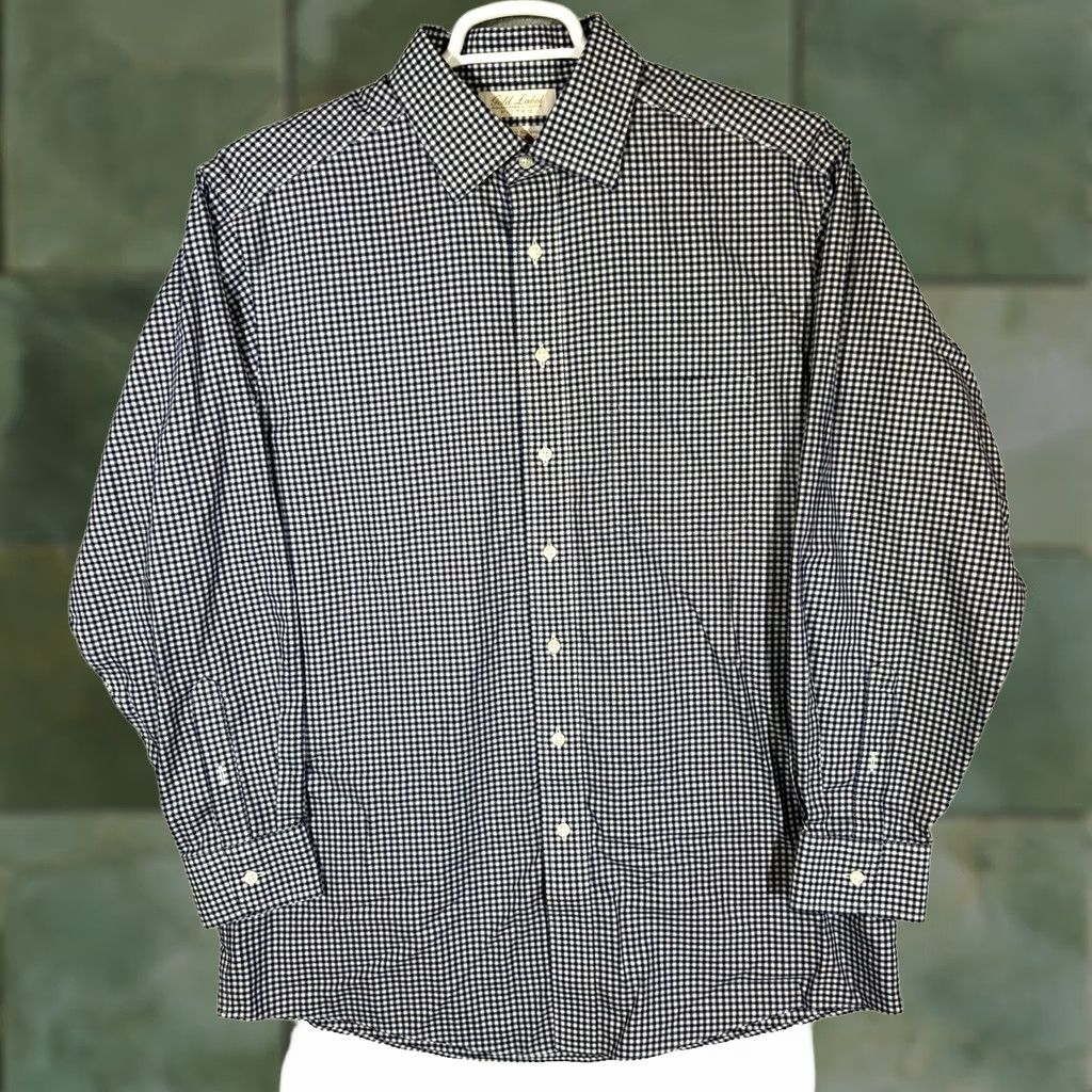 Roundtree & Yorke Gold Label Dress Shirt Blue Check 100% Cotton 16.5×34 Fitted Formal Shirt Men Regular Chest 46in Long Sleeve Button-Down Collared Vintage? No Size 46R - 1 Thumbnail