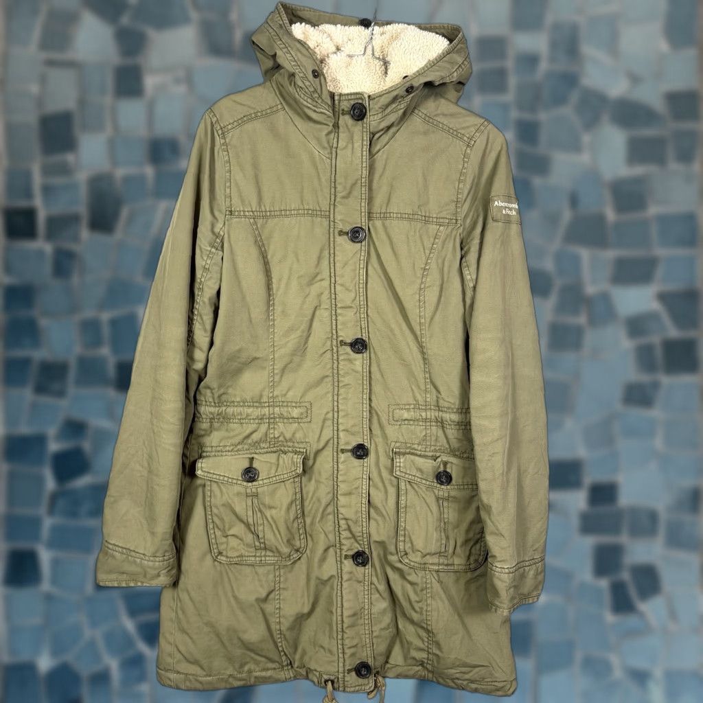 Abercrombie & Fitch Abercrombie & Fitch Jacket Womens M Sherpa Parka Trench Field Chore Coat VTG Y2K Green Hooded Long Sleeve Size M / US 6-8 / IT 42-44 - 1 Thumbnail
