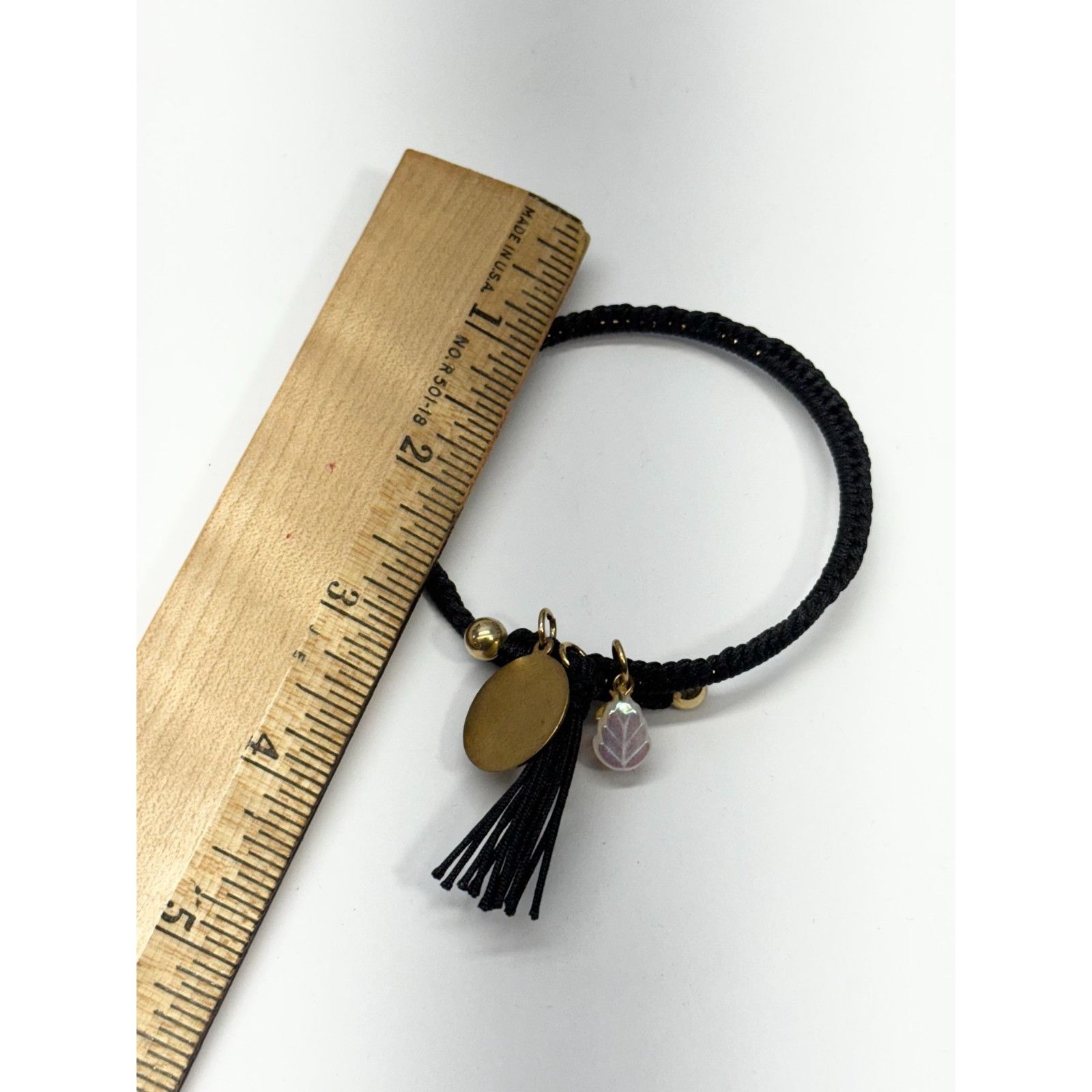 Vintage Vintage black music glass leaf charm tassel bracelet bangle Size ONE SIZE - 4 Thumbnail