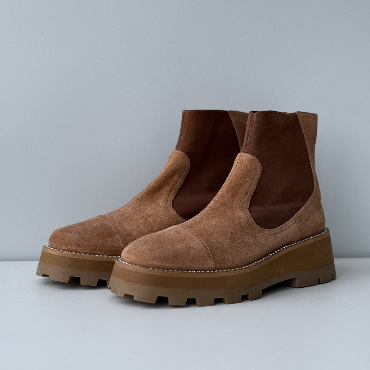 Jimmy Choo Jimmy Choo Suede Boots Caramel Crystal Platform Chelsea Size US 11 / IT 41 - 2 Thumbnail
