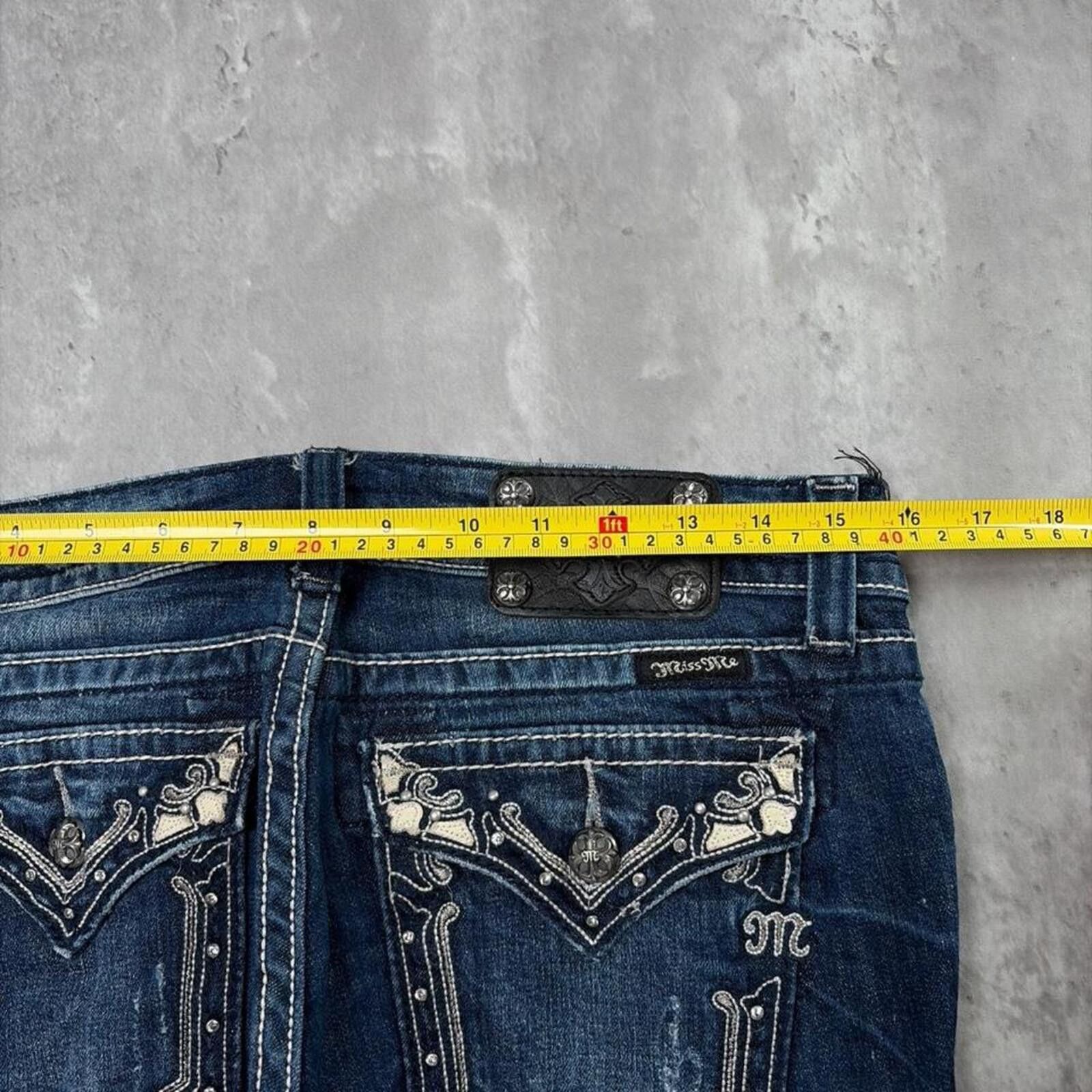 Other Y2K Blue Miss Me Grunge Gothic Capri Denim Jeans Size 29" - 6 Thumbnail