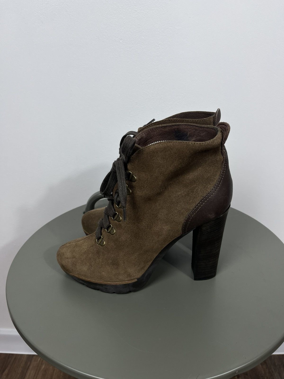 Other Brown Suede Lace-Up Chunky Heel Ankle Boots Lug Sole Size US 7 / IT 37 - 4 Thumbnail