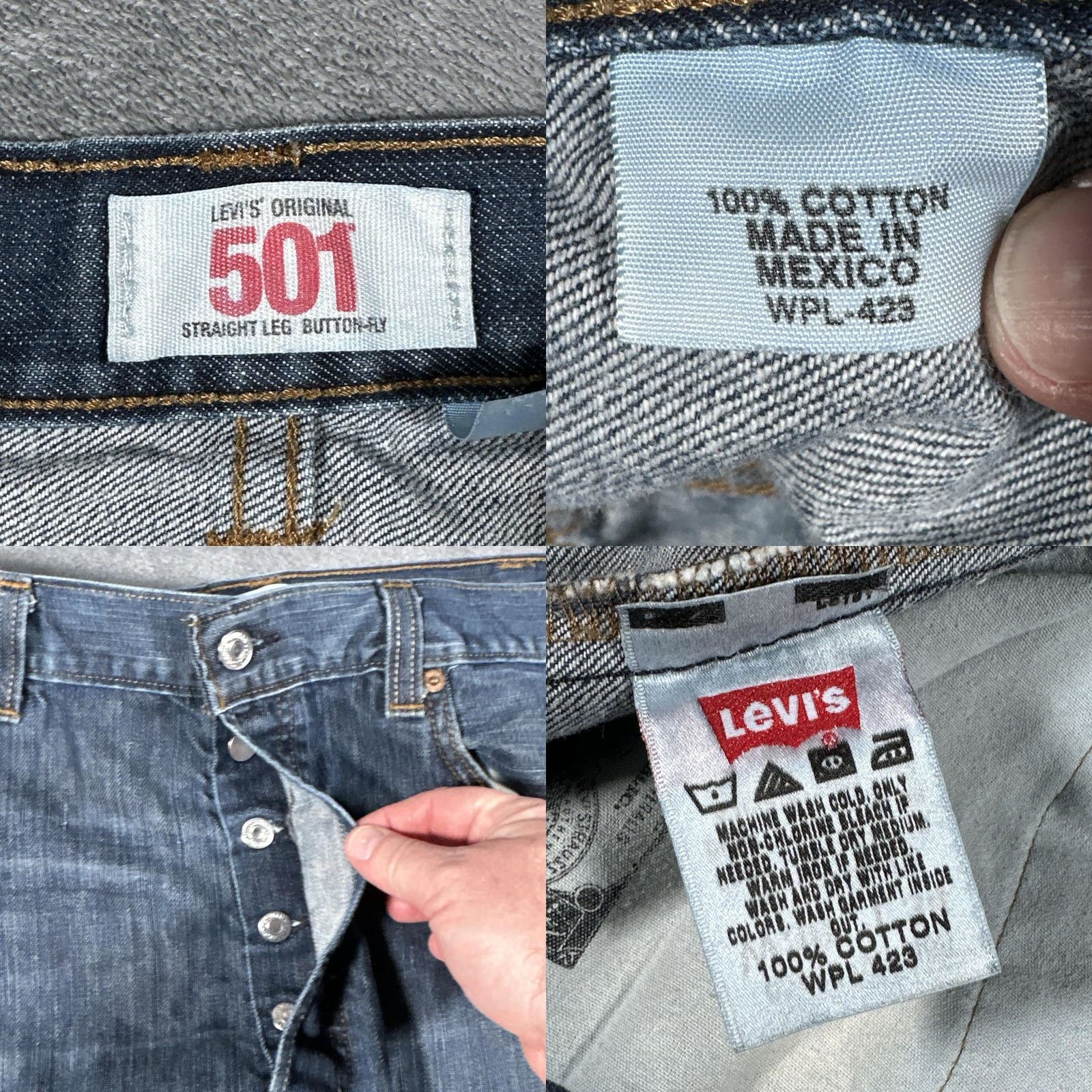 Levi's Levis 501 Jeans Mens 38x34 Blue Denim Straight Leg Button Fly Original Fit Size US 38 / EU 54 - 8 Thumbnail