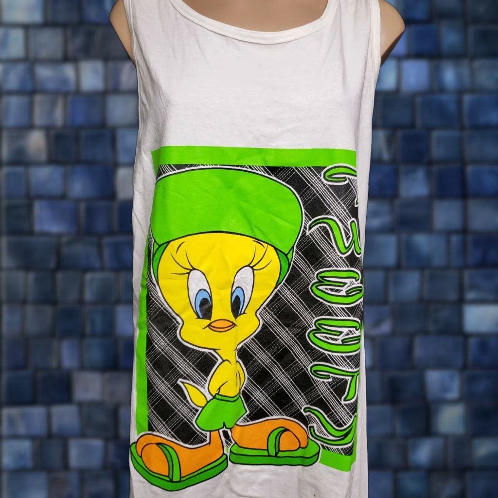 Vintage VINTAGE Tweety Bird Racerback Tank Top Looney Tunes One Size Reg Unisex Adult White 1990s Graphic Tee Shirt Size ONE SIZE - 1 Thumbnail