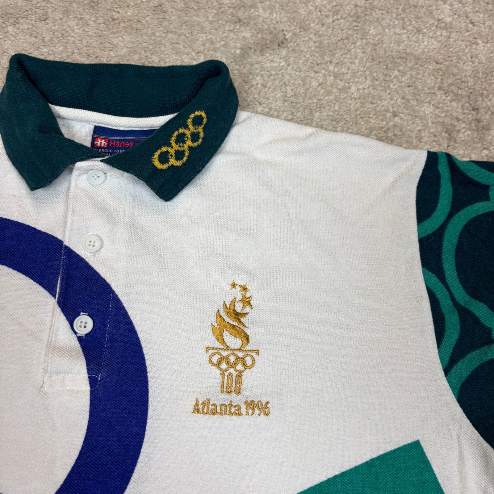 Hanes Vintage 1996 Atlanta Olympics Polo Shirt Hanes Medium AOP Size US M / EU 48-50 / 2 - 3 Thumbnail
