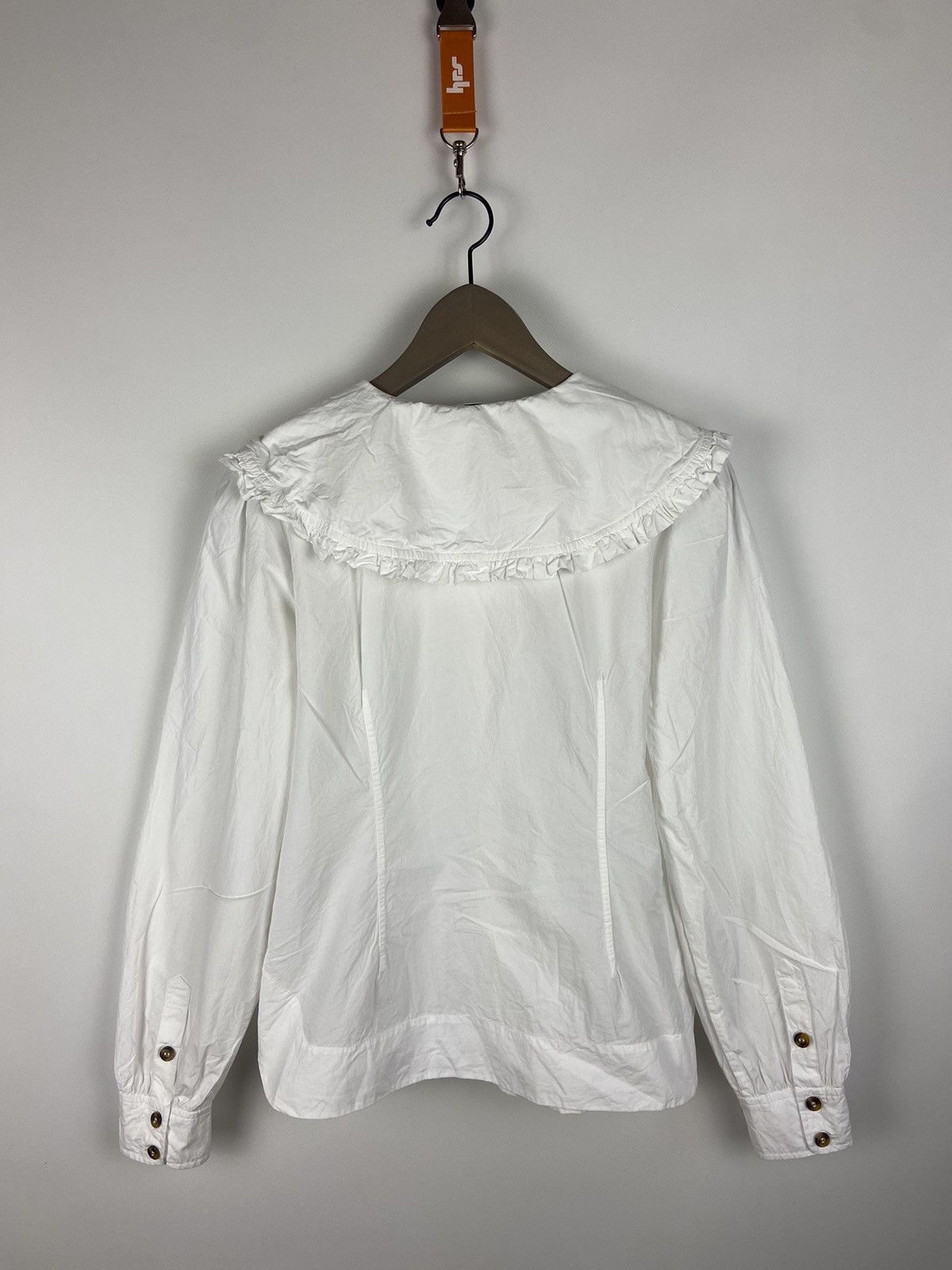 Designer × Ganni RRP$205 GANNI White Cotton Oversized Ruffled Collar Shirt Size XS / US 0-2 / IT 36-38 - 2 Thumbnail