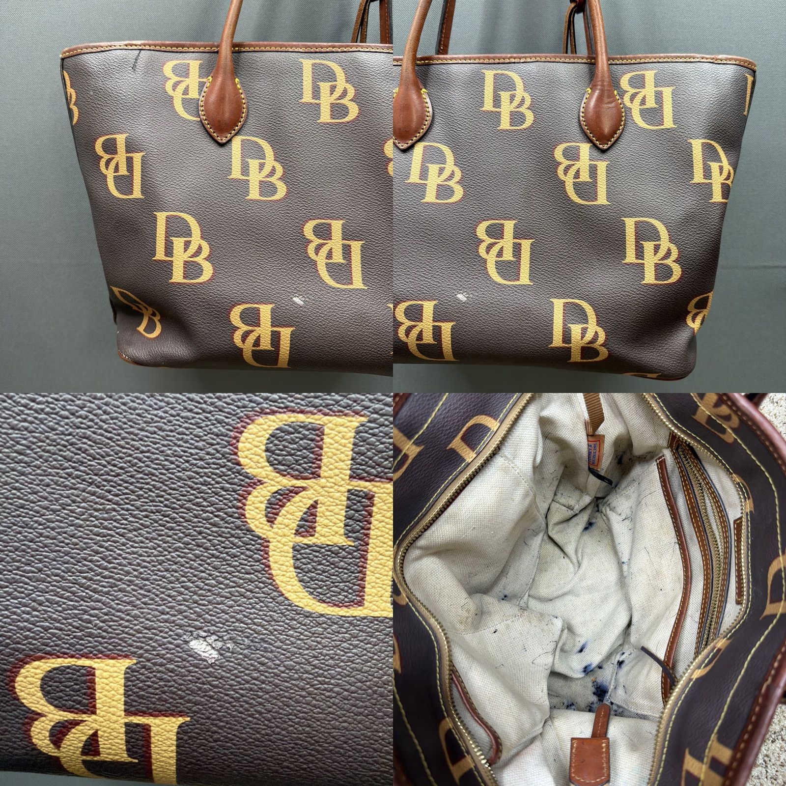 Dooney & Bourke Dooney & Bourke DB Monogram Tote Leather Coated Fabric Shoulder Bag Womens Large Brown Baseball? Size L / US 10 / IT 46 - 8 Thumbnail