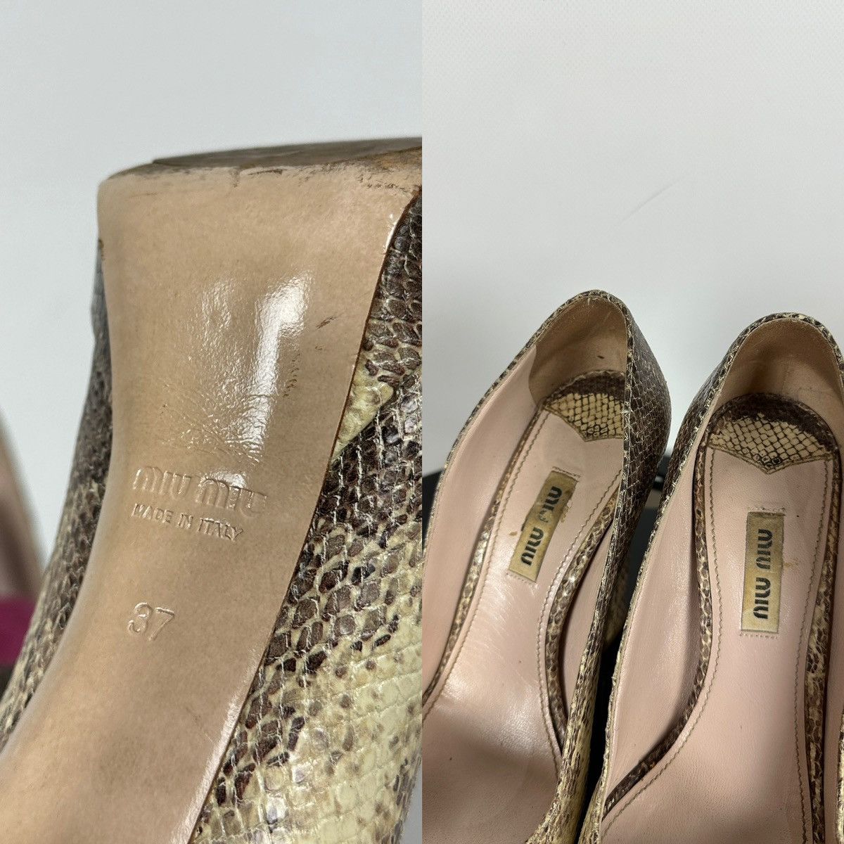 Miu Miu Miu Miu Snake Leather Platform Pumps Heel Size US 7 / IT 37 - 25 Thumbnail
