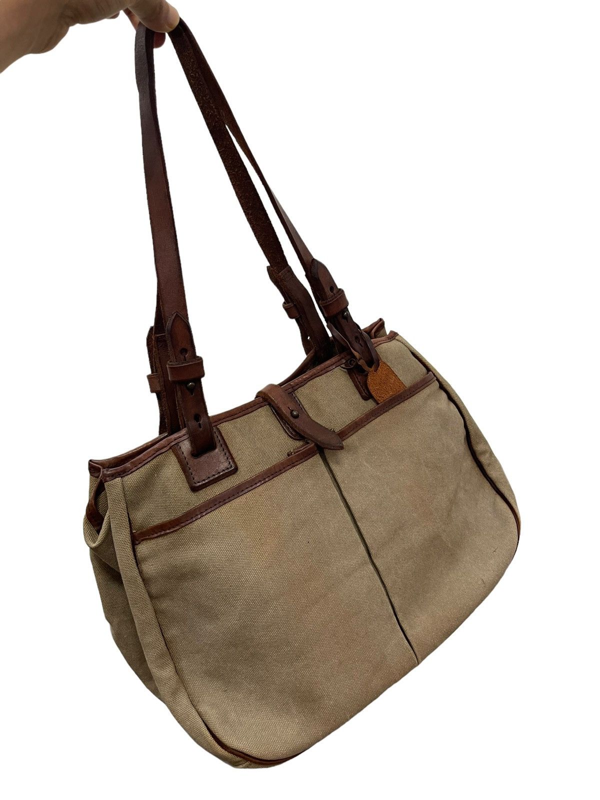 Japanese Brand Leather Cotton Canvas Paquet Shoulder Bag 4🟩 Size ONE SIZE - 3 Thumbnail