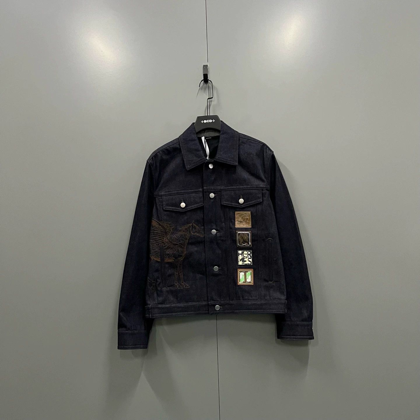 Hermes HERMES Navy Blue Embroidered Logo Denim Jacket, Size US M / EU 48-50 / 2 - 1 Thumbnail