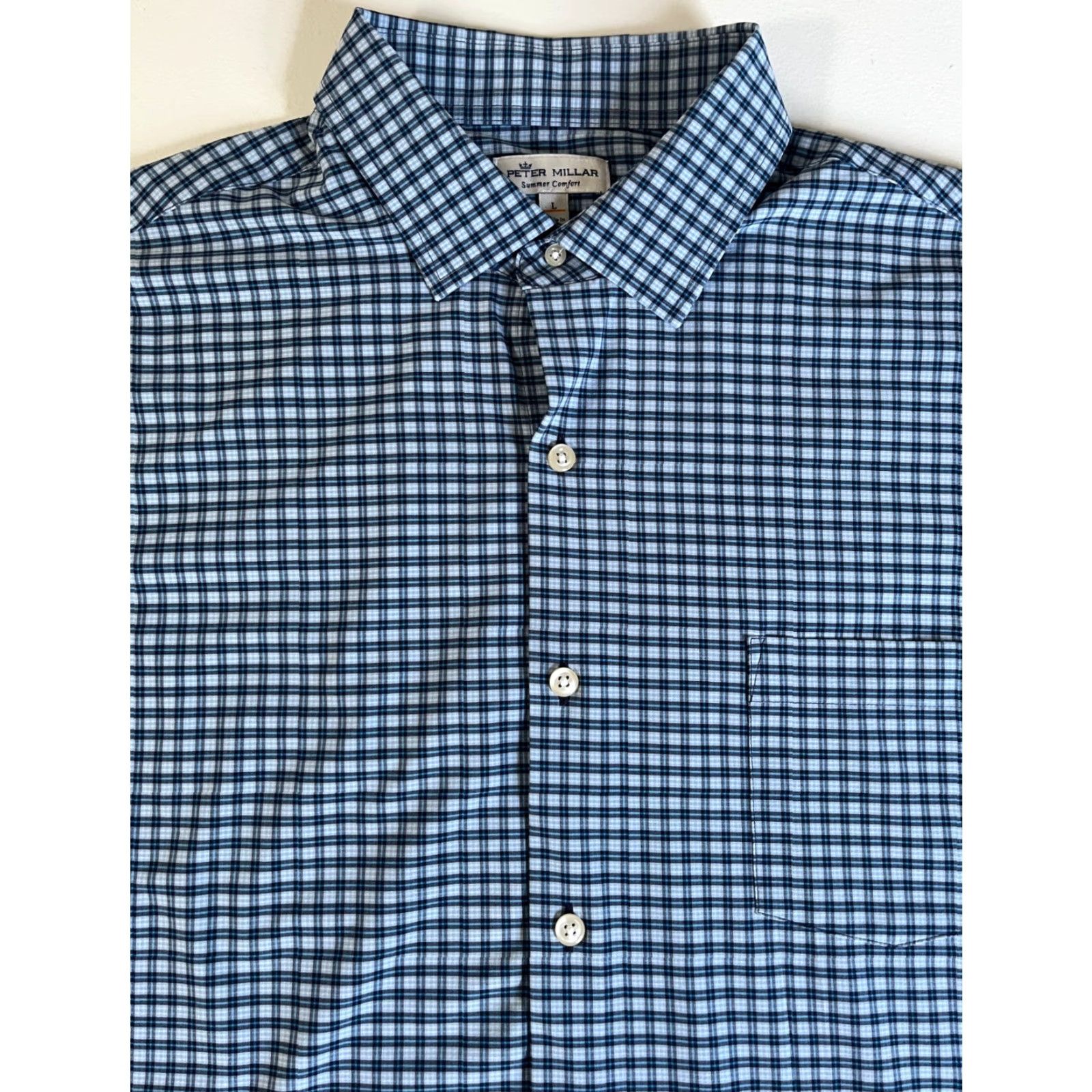 Peter Millar VINTAGE Peter Millar Summer Comfort Men’s Short Sleeve Button-Up Shirt Check Sz L Blue Shirt Regular Mens Size US L / EU 52-54 / 3 - 3 Thumbnail