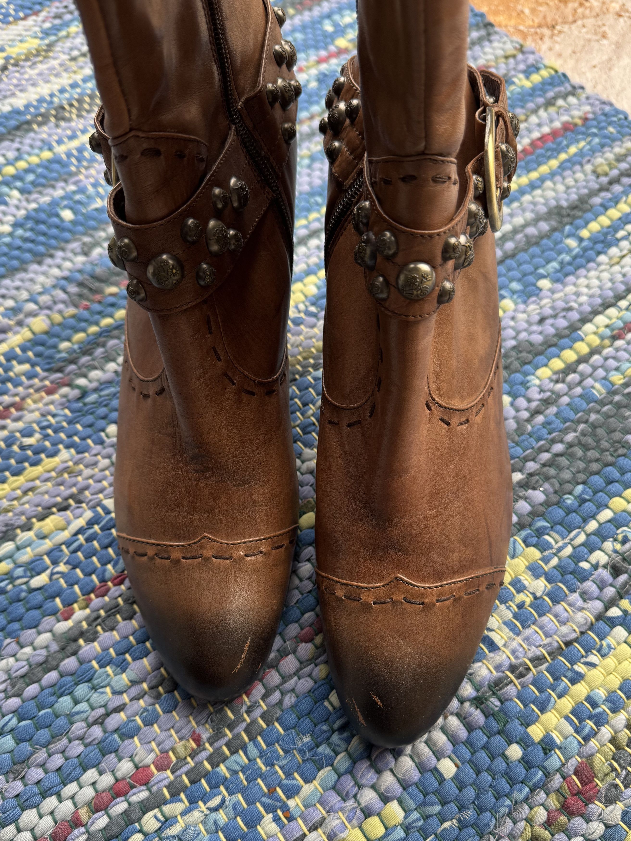 Japanese Brand Vintage Cowboy Heels Boots With Belt A301D16(03) Size US 10 / IT 40 - 8 Thumbnail