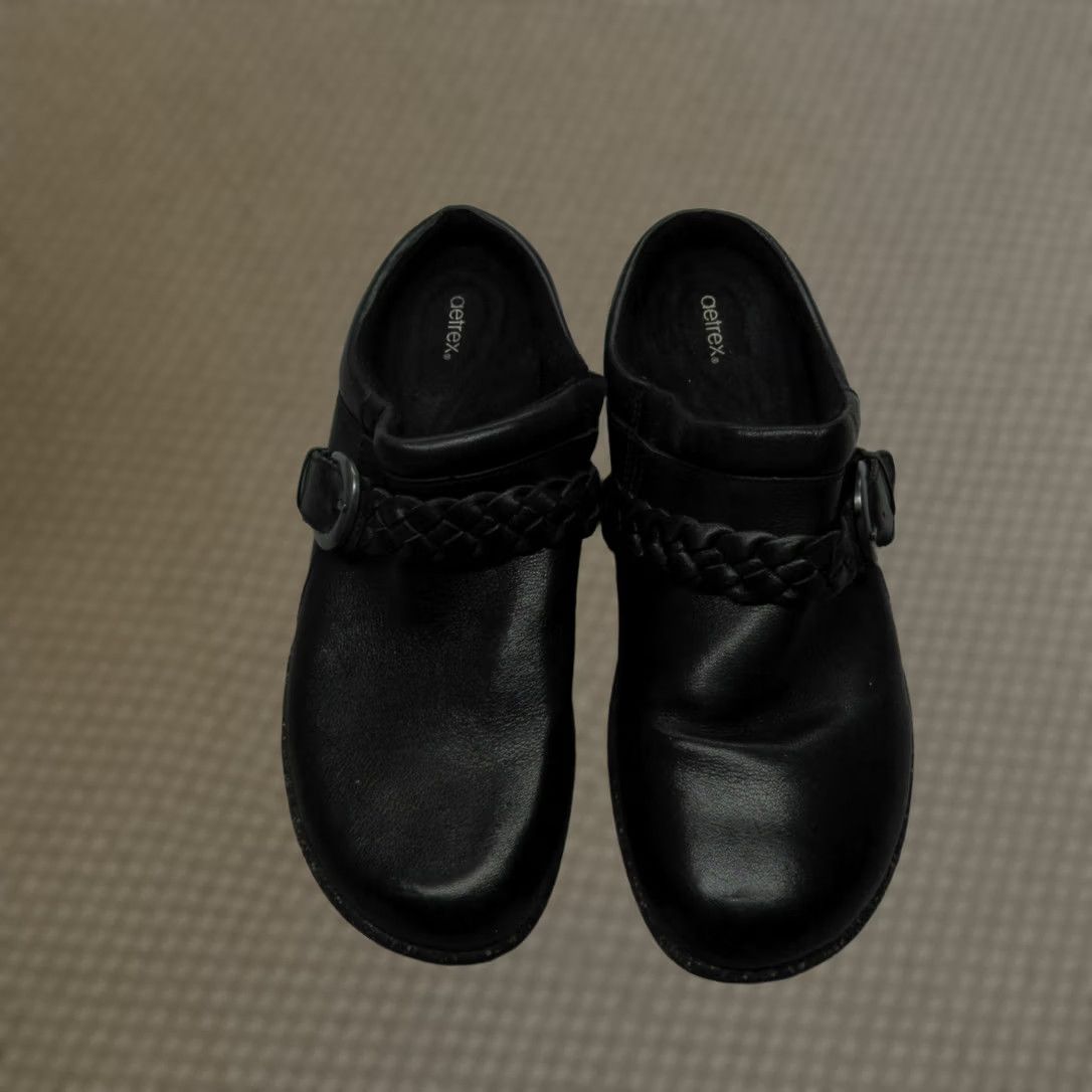 Aetrex Aetrex Womens Clogs Black Leather Braided Buckle Slip On Libby Casual Walking Modern Shoes Women Size 11 US 42 EU 8.5 UK Size US 9 / IT 39 - 1 Thumbnail