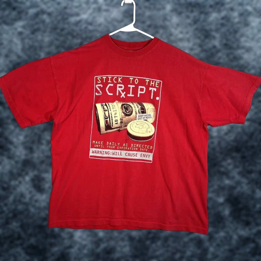 VINTAGE 2000s Dream USA Y2K Stick To The Script Money Graphic T-Shirt Adult Men 3XL Red