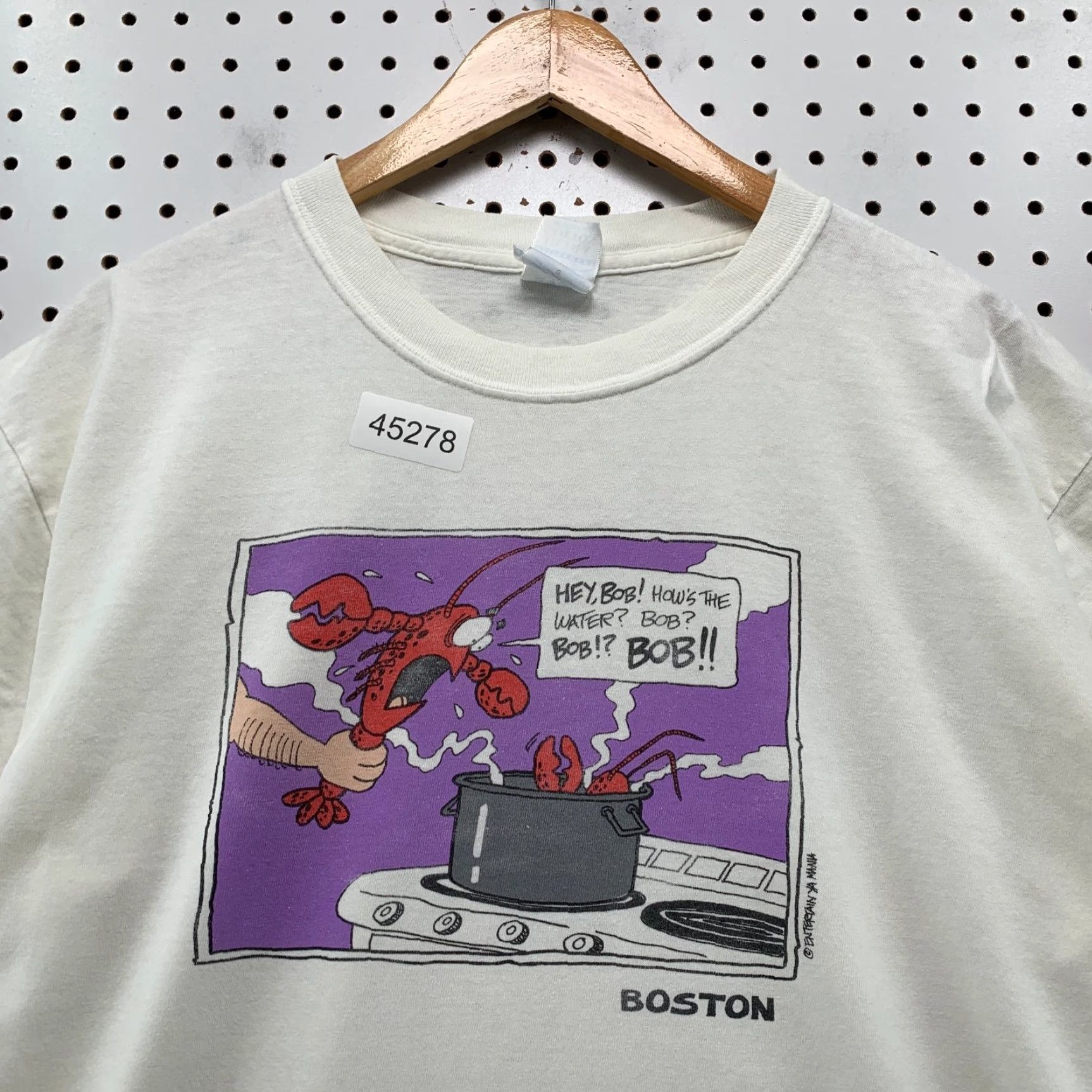 Gildan VINTAGE Lobster Funny Shirt Mens L White Gildan T-Shirt Short Sleeve Crew Neck Cotton Graphic Print Summer Funny 90s? Size US L / EU 52-54 / 3 - 4 Thumbnail