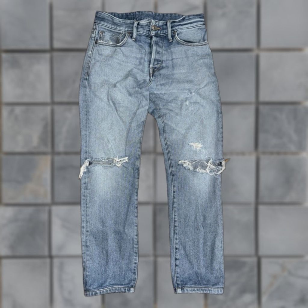 Buck Mason Buck Mason PO 3015 Button Fly Stone Washed Ripped Jeans 28x26 Beige Skinny Mens Regular 28 Inseam 26 Jeans Box Stone Washed Buck Mason Shirt? Size US 28 / EU 44 - 1 Thumbnail