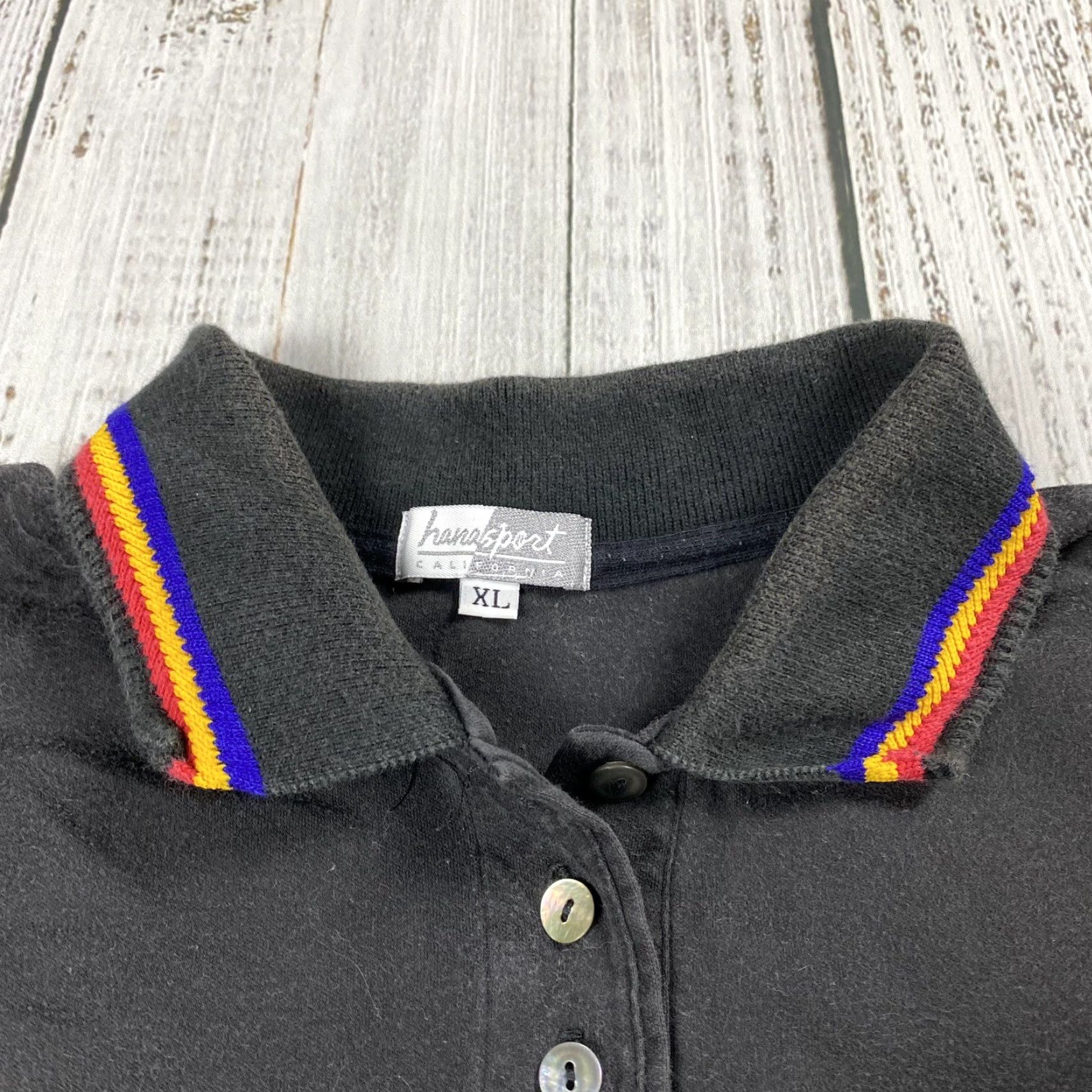 Vintage VINTAGE 90s HANASPORT CROPPED BUTTON RINGER COLLAR GOLF POLO SHIRT BLACK WOMENS XL Size XL / US 12-14 / IT 48-50 - 2 Thumbnail