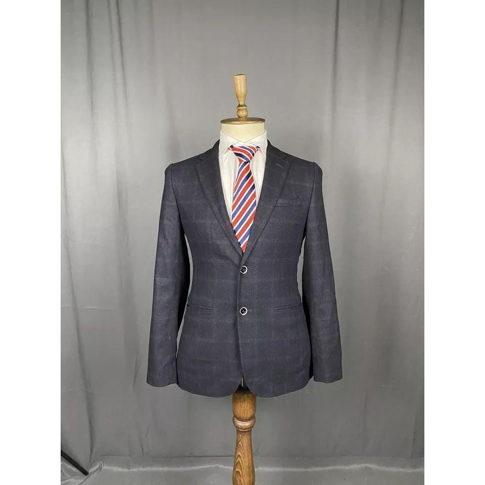 Ted Baker MINT! Ted Baker Men's Blue Wool Checked Blazer Sportcoat Jac Size 48R - 2 Thumbnail
