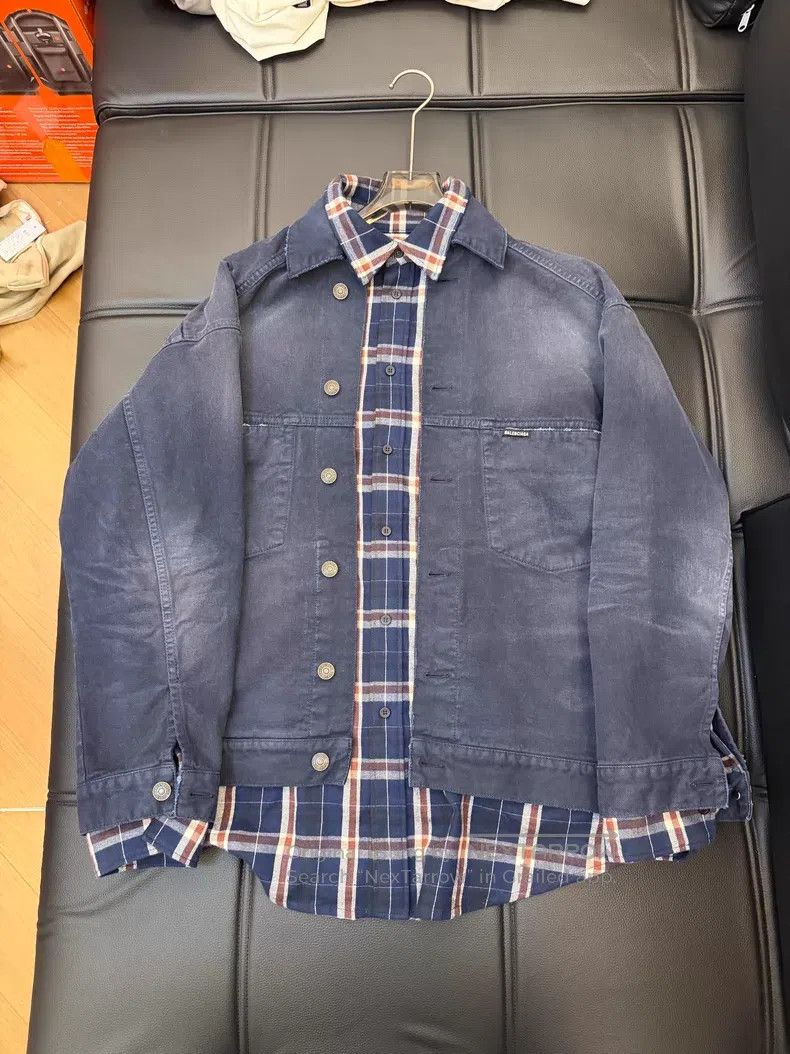 Balenciaga Balenciaga Two-in-One Plaid Shirt and Denim Jacket Size US XS / EU 42 / 0 - 1 Thumbnail