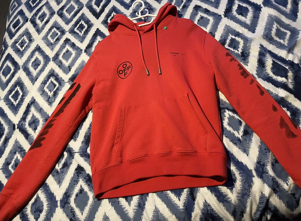 image of Off White Impressionism Diag Stencil Arrow Hoodie in Red, Men's (Size Small)