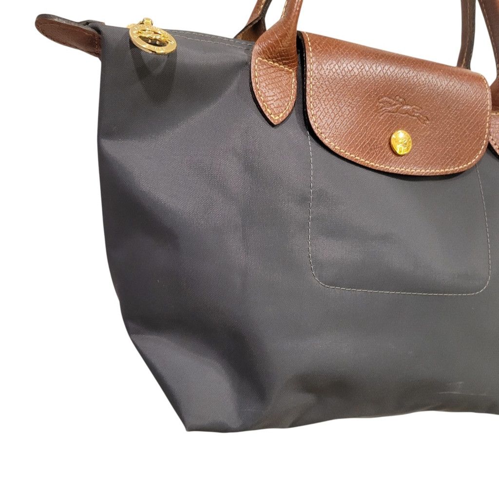 Longchamp LONGCHAMP Women's Gray Pliage Medium Leather Trim Double Top Size ONE SIZE - 6 Thumbnail
