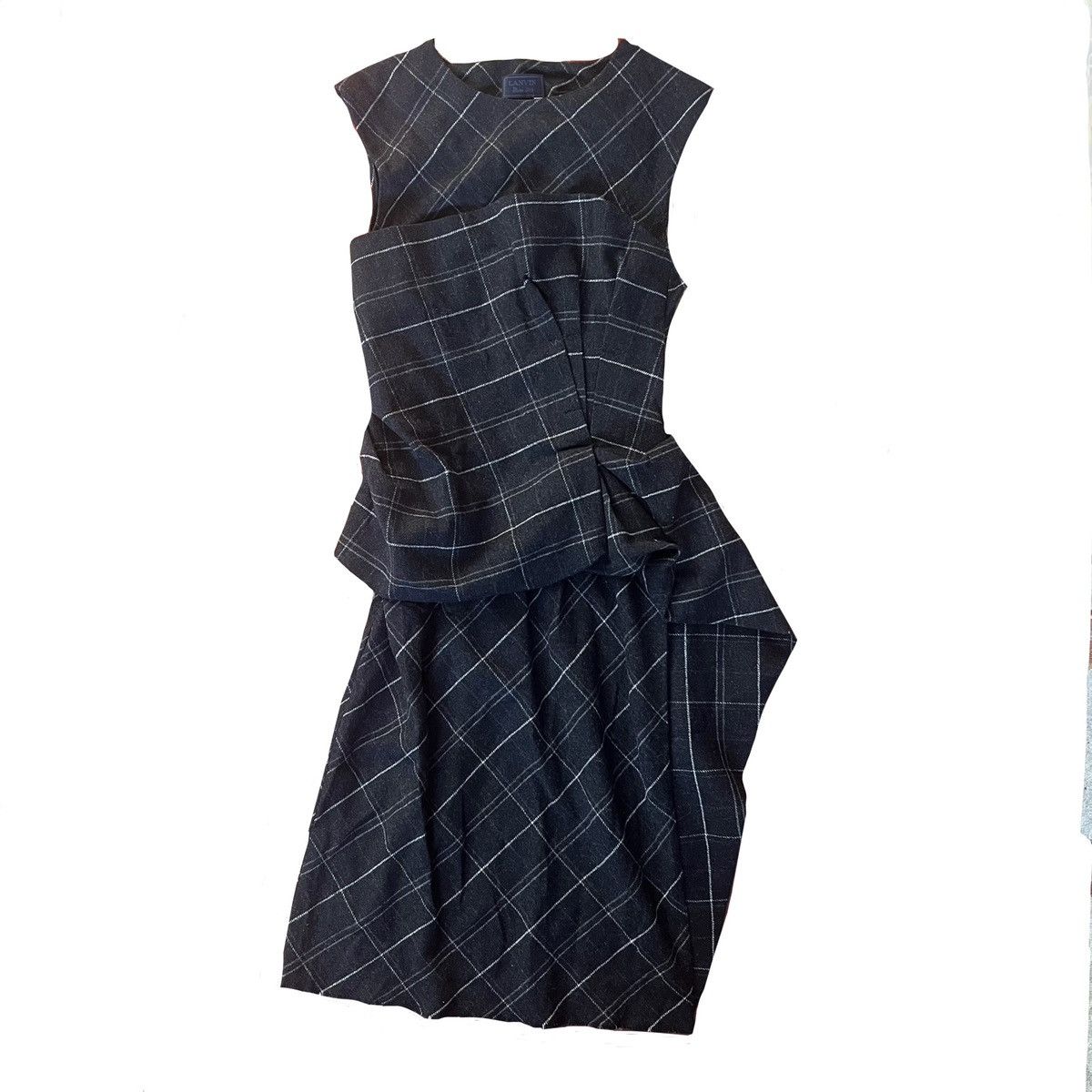 Lanvin Lanvin 2013 Hiver Trompe l’Oeil Check Assymetric Grey Dress Size S / US 4 / IT 40 - 1 Thumbnail