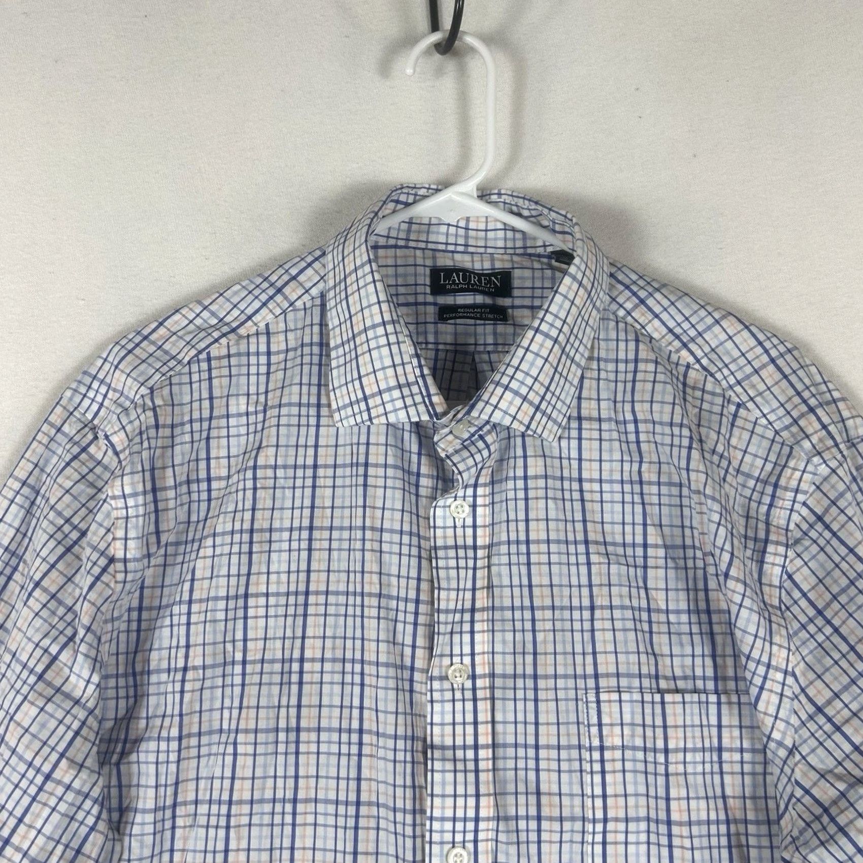 Ralph Lauren Lauren Ralph Lauren Performance Stretch Dress Shirt Mens XL 17-17.5 Blue Plaid Dress Shirt Size 46R - 2 Thumbnail