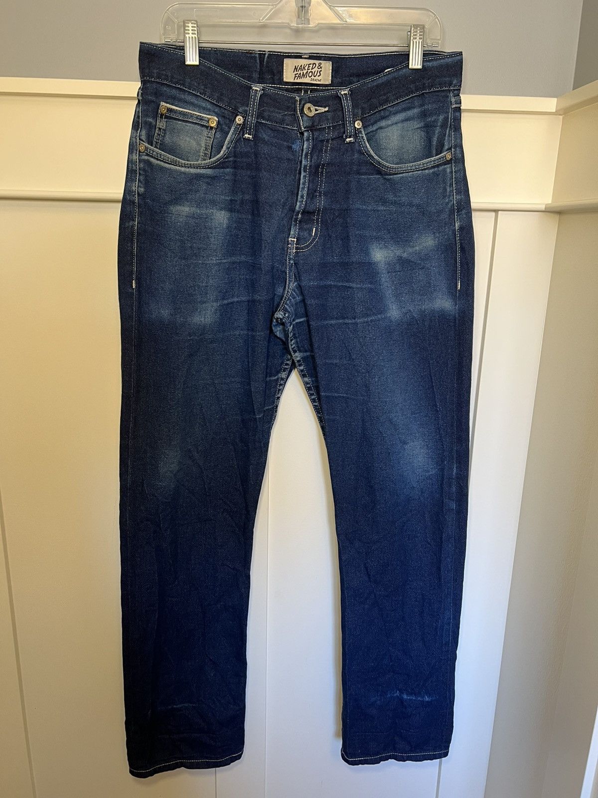 Naked & Famous Vintage Naked & Famous faded raw selvedge denim blue jeans Size US 31 - 1 Thumbnail