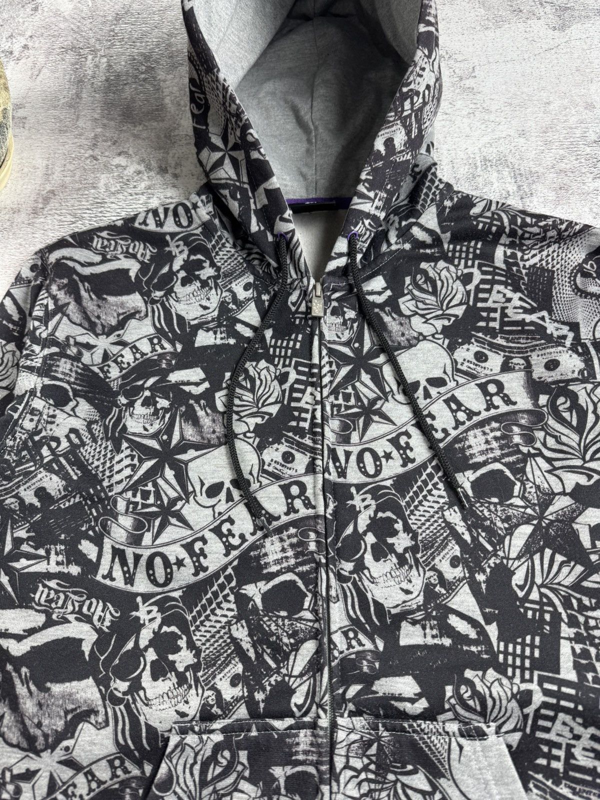 No Fear NO FEAR Rap Overprint Medium Hip Hop Monogram Gray Skulls Zip Hoodie Pullover Size US M / EU 48-50 / 2 - 7 Thumbnail