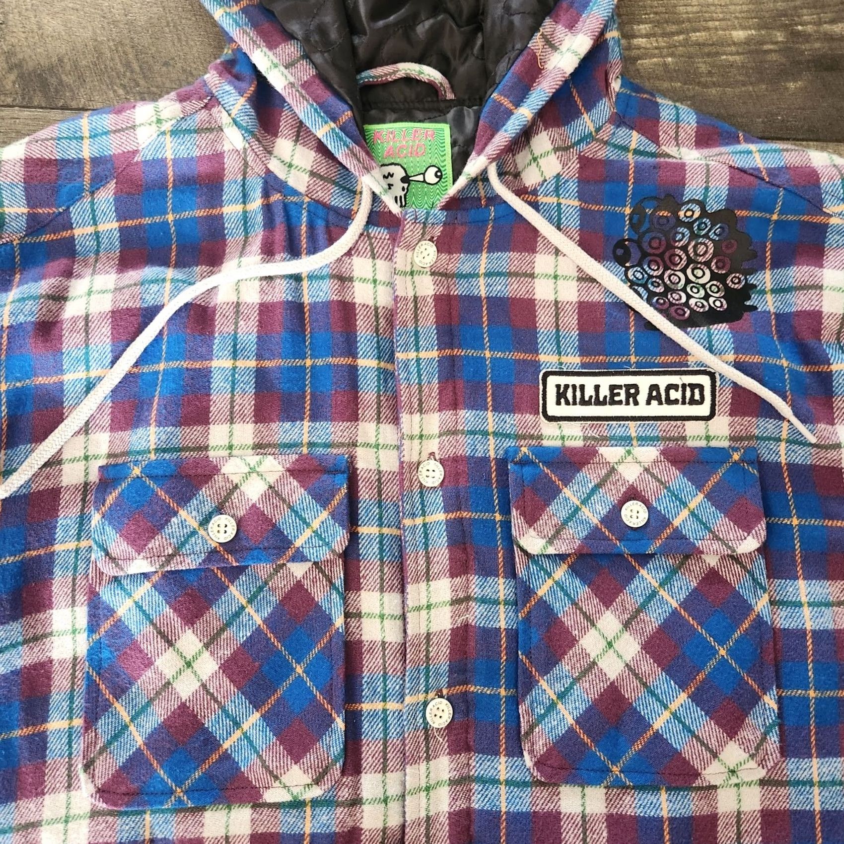 Vintage Killer Acid Shacket Jacket Mens Medium Hoodie Flaid Plaid Trippy Psychedelic Flannel Size US M / EU 48-50 / 2 - 6 Thumbnail