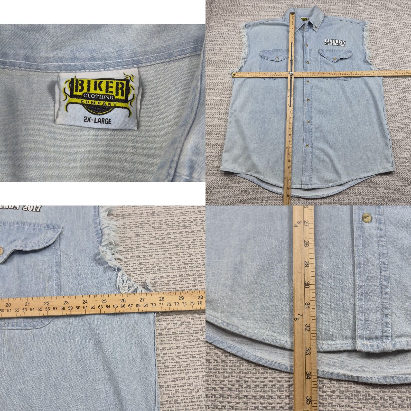 Vintage Biker Clothing Company Shirt Mens 2XL Denim Sleeveless Laughlin River Run 2017 Denim Shirt Casual Patriotic Motorcycle USA 2XL Mens Size US XXL / EU 58 / 5 - 8 Thumbnail