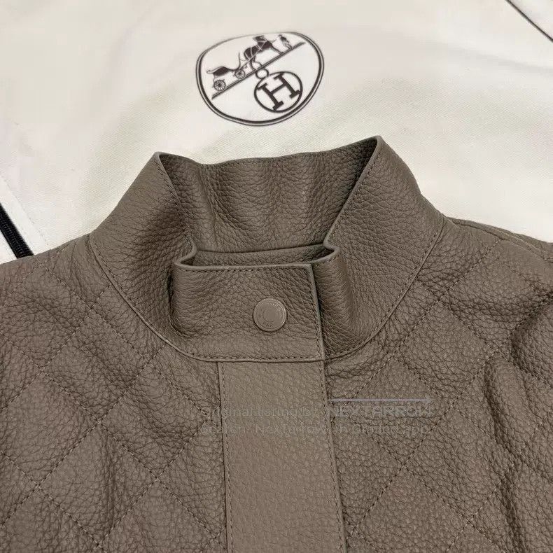 Hermes Hermes Elephant Gray Diamond Quilted Deerskin Collar Leath Size XXS / US 00 / IT 34 - 3 Thumbnail