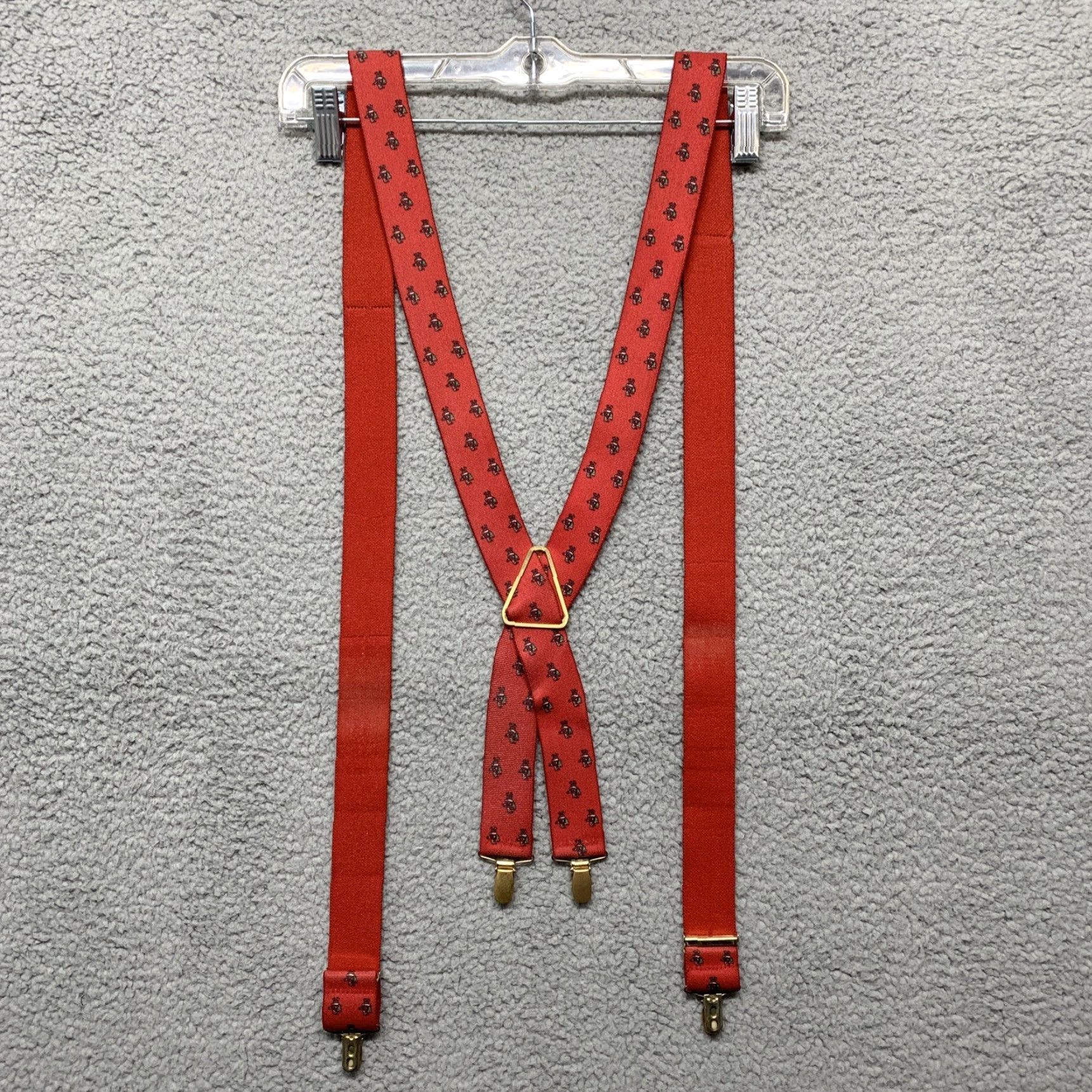 Vintage Christmas Suspenders Red Santa Claus Carrying His Bag Holiday Men Suspender Clip Christmas Theme Red Size ONE SIZE - 4 Thumbnail