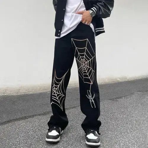 VIBE Embroidery Spider Web Straight Casual Jeans Size US 32 / EU 48 - 2 Thumbnail