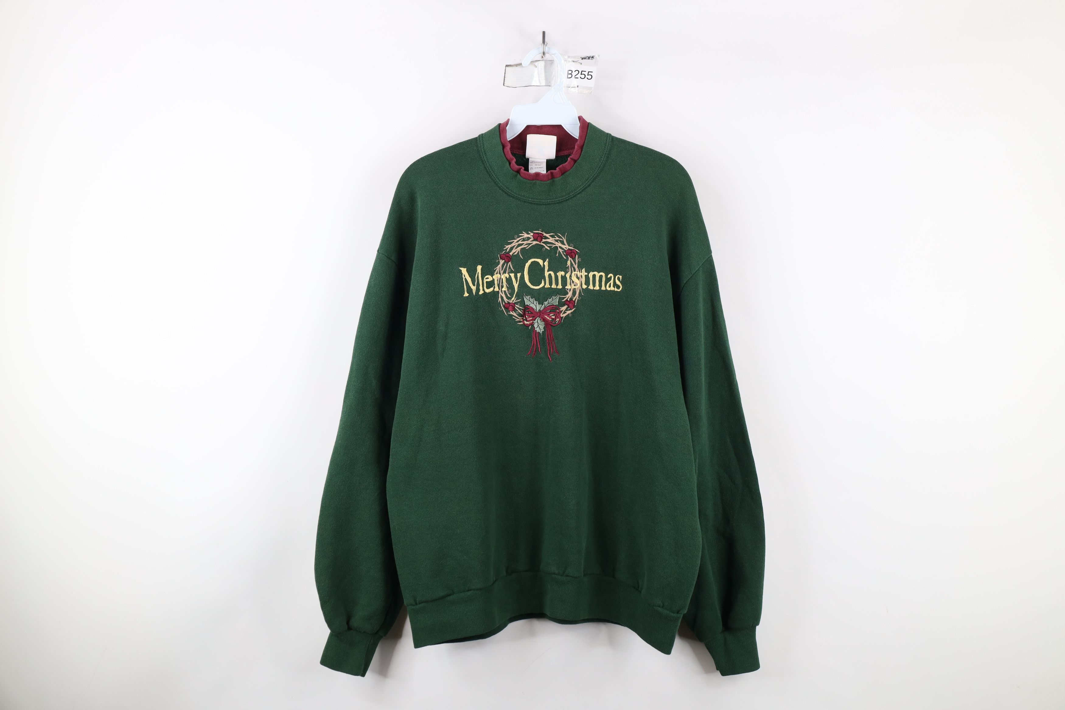 Vintage Vintage 90s Spell Out Merry Christmas Wreath Sweatshirt USA Size L / US 10 / IT 46 - 1 Thumbnail