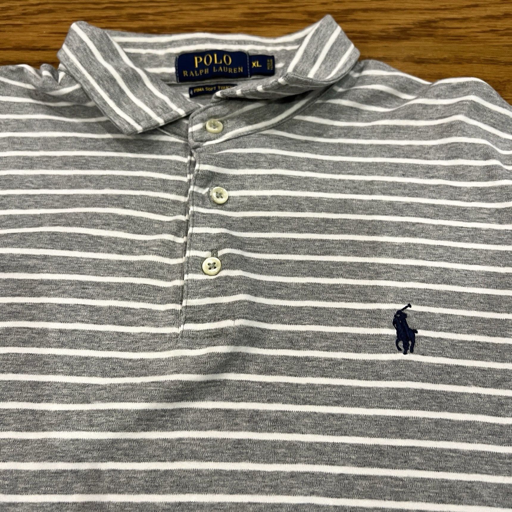Polo Ralph Lauren Polo Ralph Lauren Gray Stripe Classic Fit Polo Shirt Mens XL Pima Cotton Golf Casual Size US XL / EU 56 / 4 - 3 Thumbnail