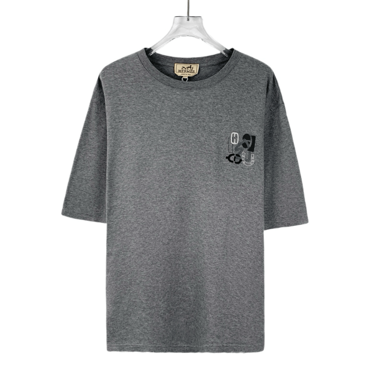 Hermes Hermès Cotton Patch Embroidered T-Shirt Grey (M) Size US M / EU 48-50 / 2 - 1 Thumbnail
