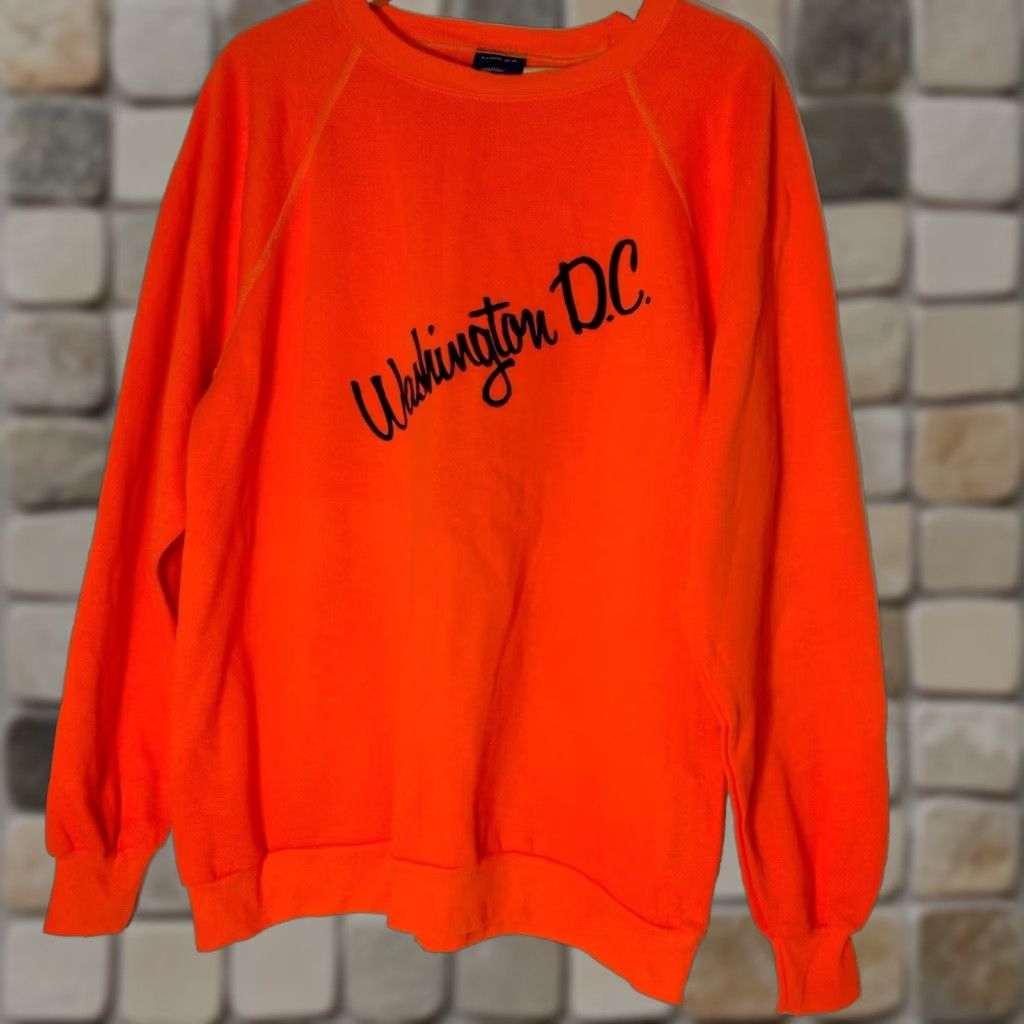 Vintage VINTAGE Sneakers Washington DC Sweatshirt Men XL Crew Neck Raglan Orange Knit Sweatshirt, Long Sleeve, Pullover, Acrylic, Solid, DC Theme, Vintage Size US XL / EU 56 / 4 - 1 Thumbnail