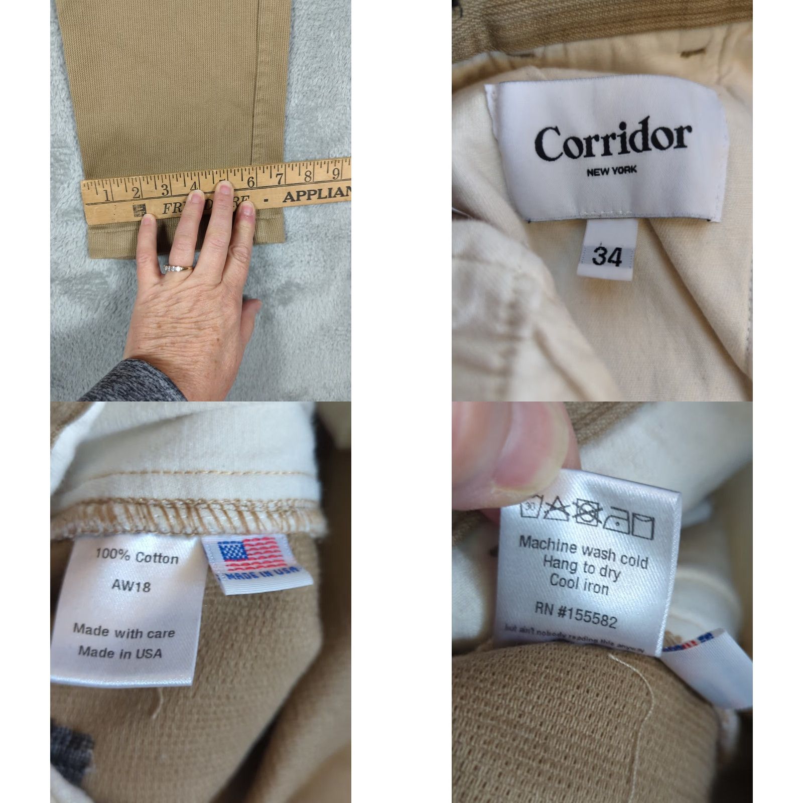Corridor Corridor NYC Pants 34 Regular Khaki Sturdy Corded Cotton Twill Trousers Flat Front 5-Pocket Mens Regular Straight 34x33 Tan Size US 34 / EU 50 - 8 Thumbnail