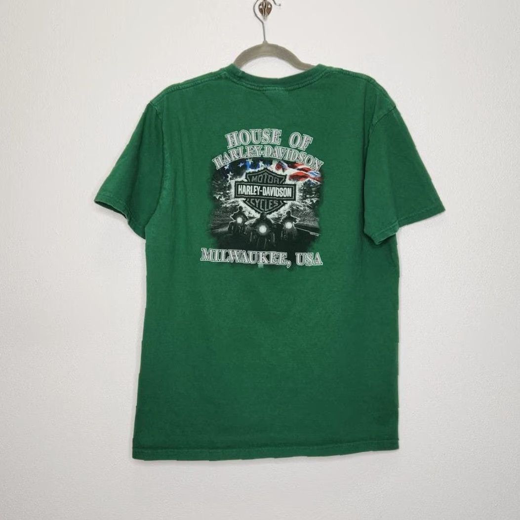 Harley Davidson VINTAGE Harley-Davidson T-Shirt Unisex Adults Large Green Sized L Regular 100% Cotton? Size US L / EU 52-54 / 3 - 4 Thumbnail